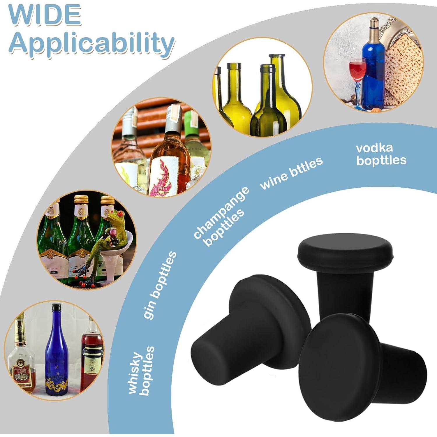 8 Tapones de Vino Silicona Yookeer Color Negro para Botellas