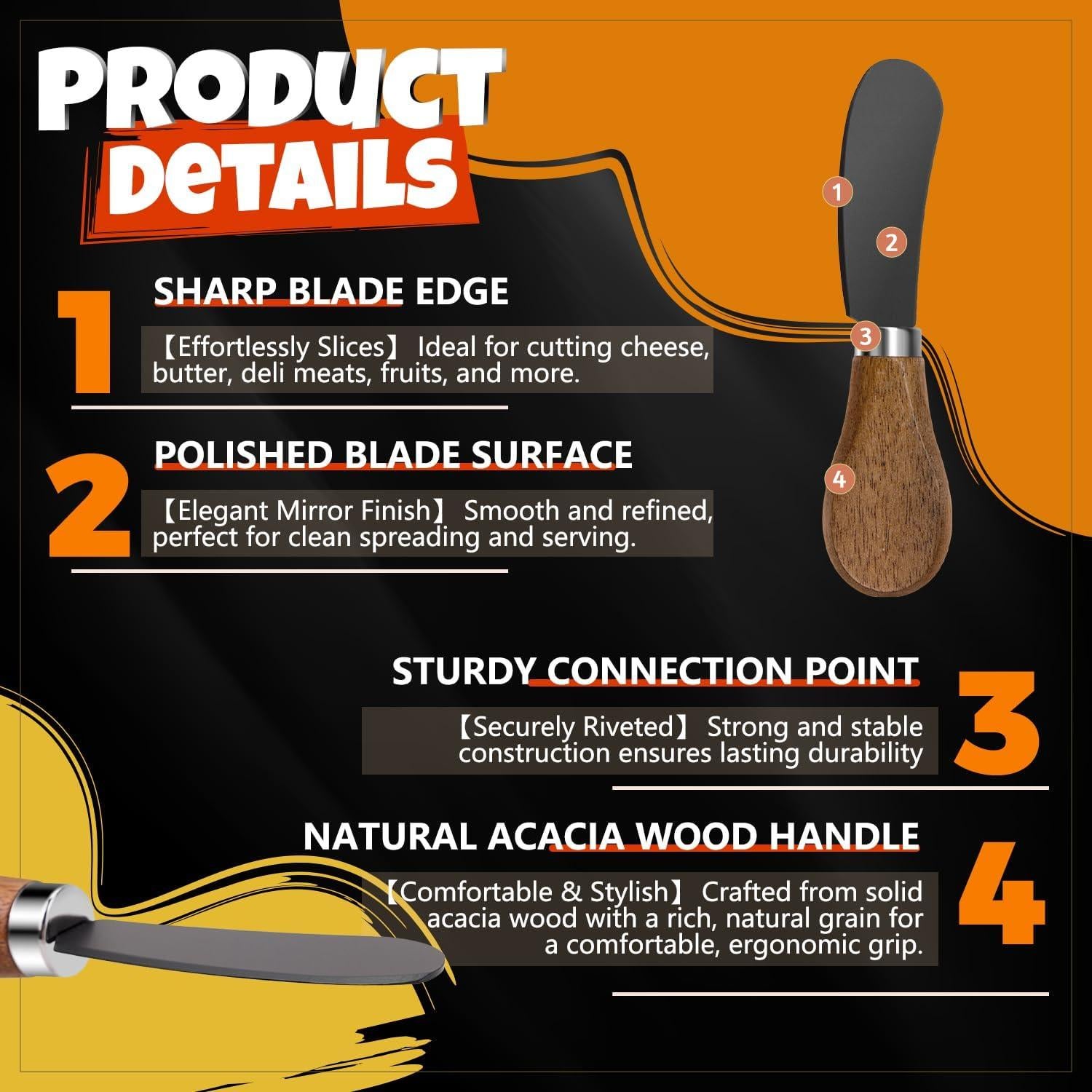 Juego de 4 Cuchillos Espátula para Mantequilla Mlurcu - Acero Inoxidable y Madera de Acacia