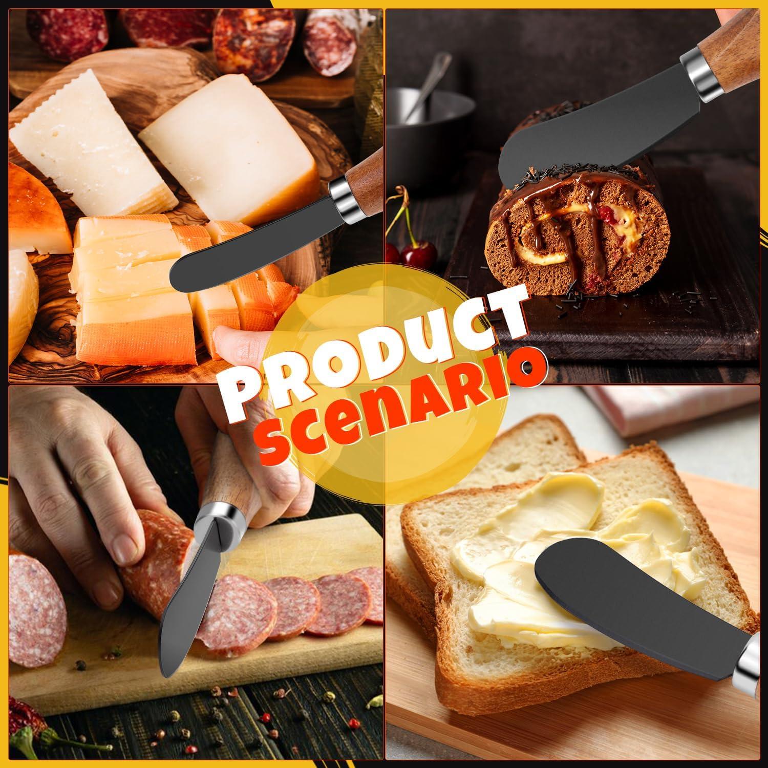 Juego de 4 Cuchillos Espátula para Mantequilla Mlurcu - Acero Inoxidable y Madera de Acacia