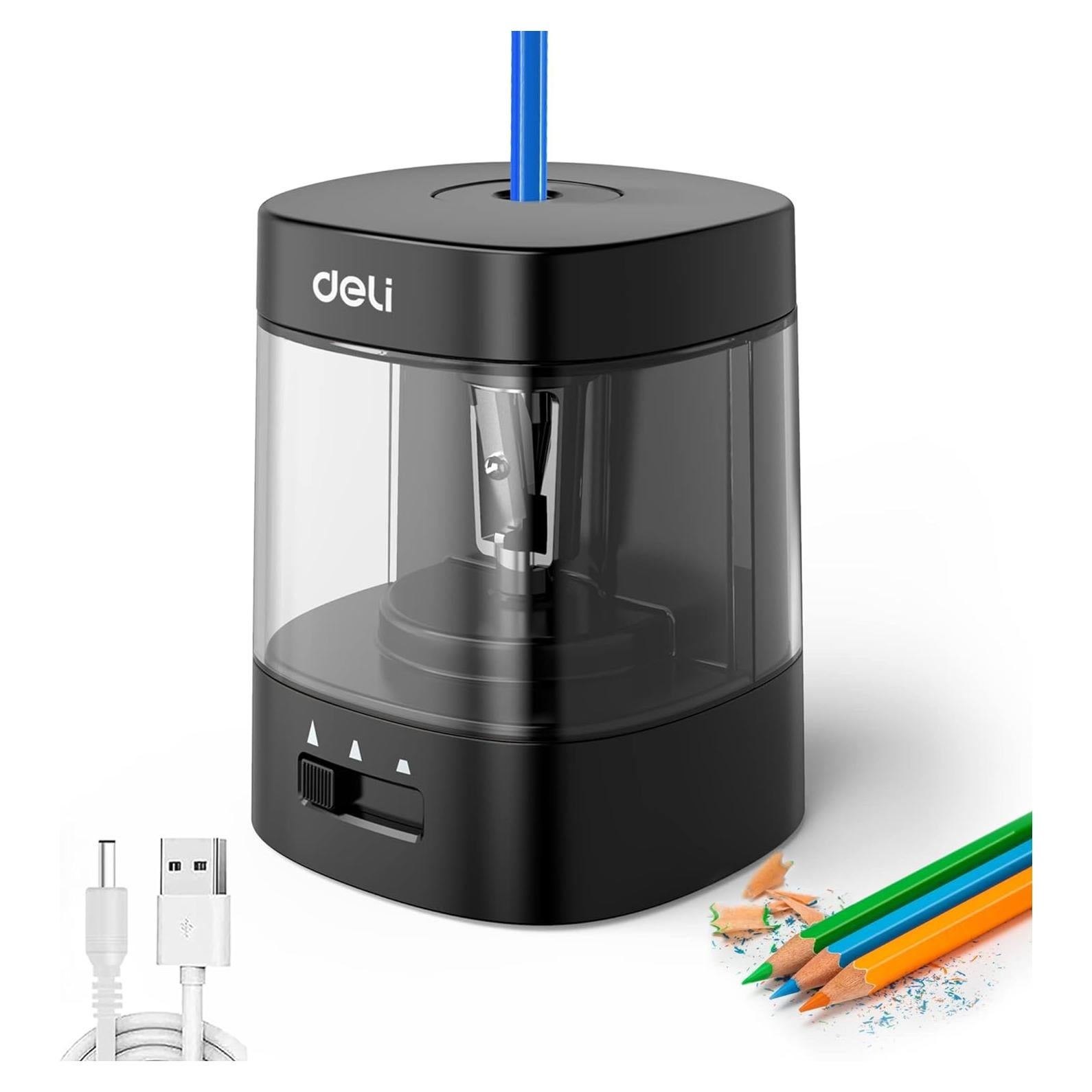 Afilador Eléctrico Deli 68659, USB y Batería, Negro