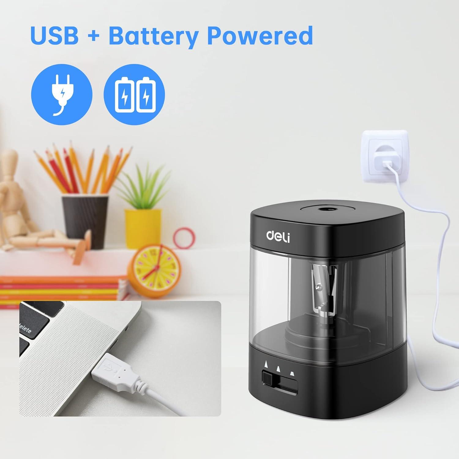 Afilador Eléctrico Deli 68659, USB y Batería, Negro