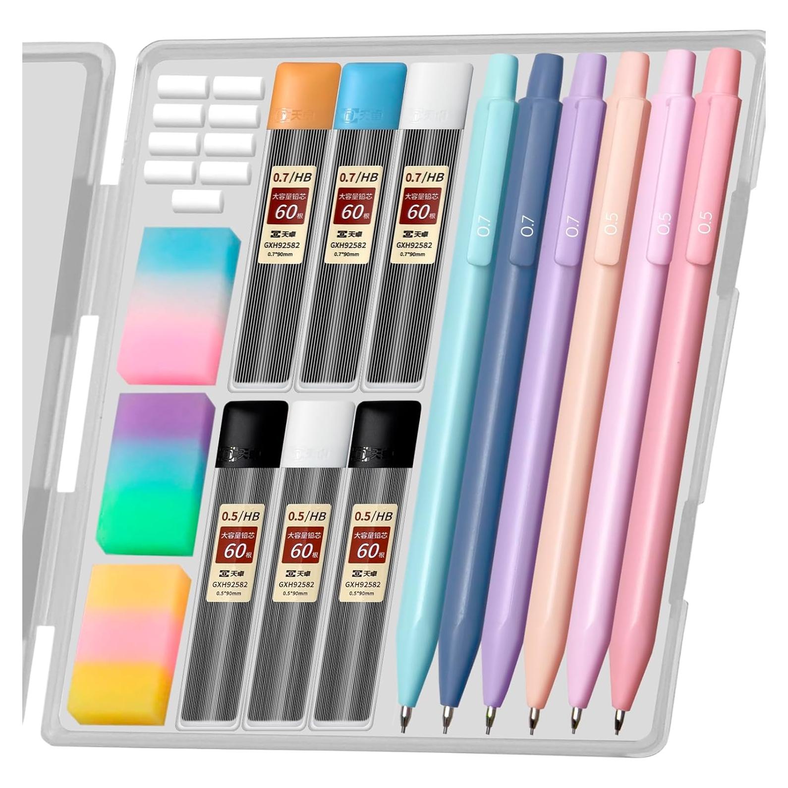 Conjunto de Lápices Mecánicos ChunRun Rosa 0.5 y 0.7mm - 6 Piezas