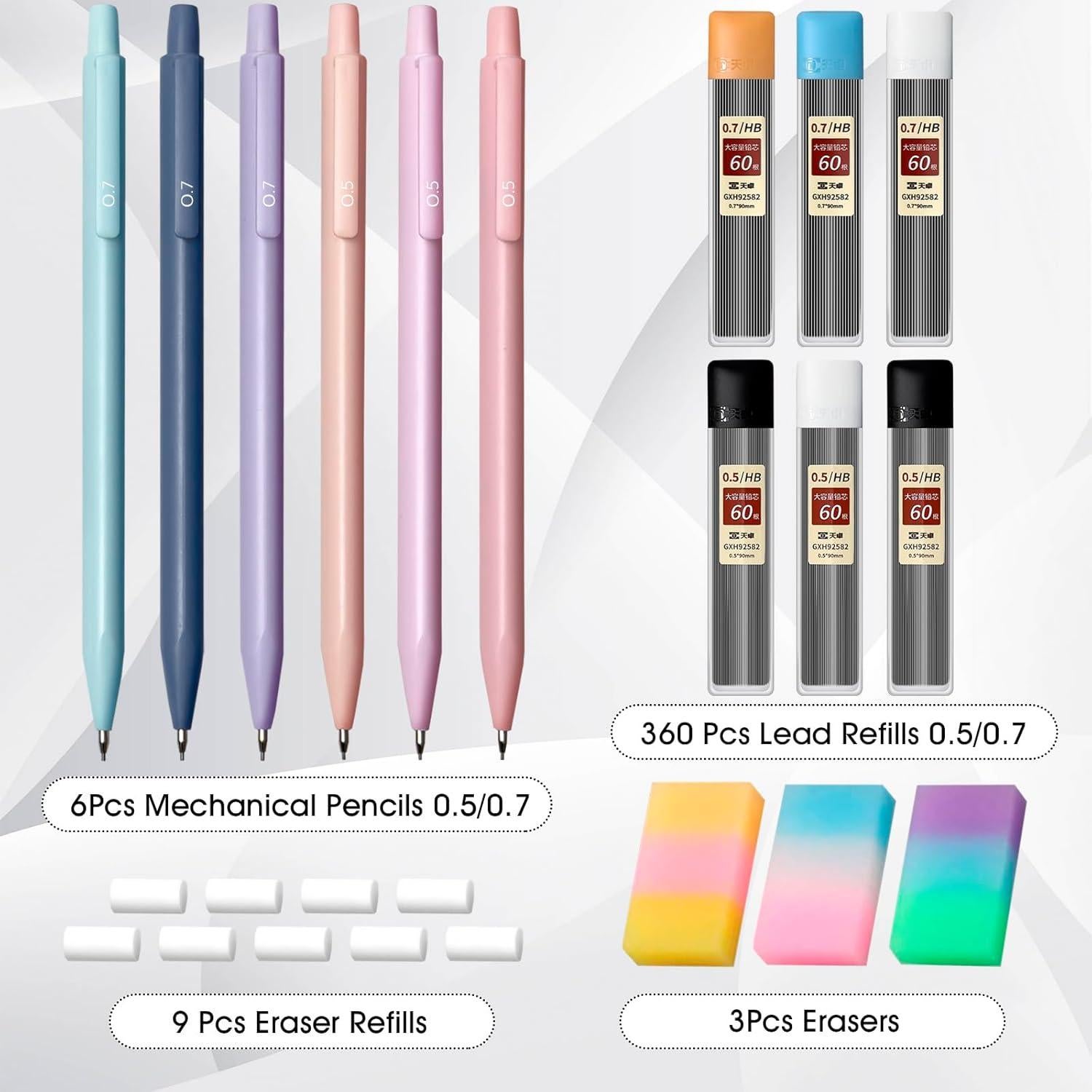 Conjunto de Lápices Mecánicos ChunRun Rosa 0.5 y 0.7mm - 6 Piezas