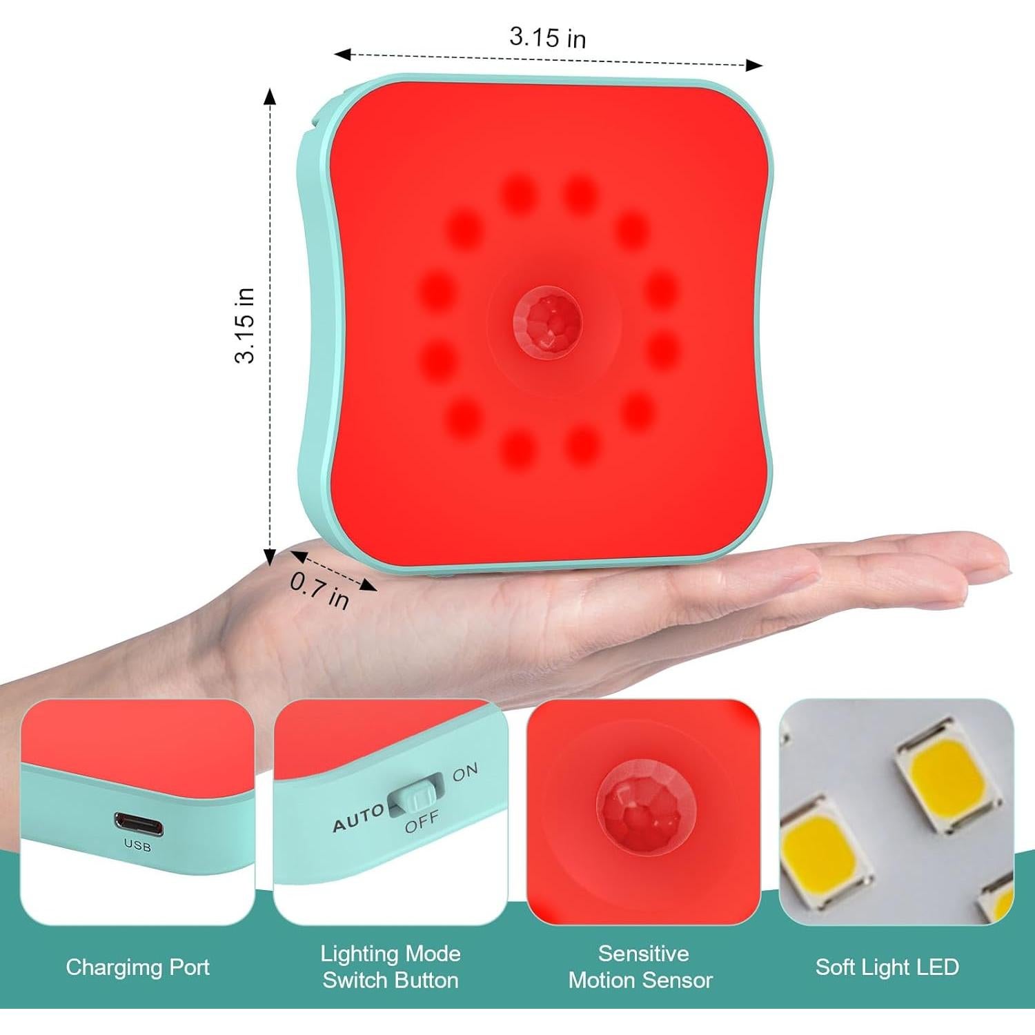 Luces Nocturnas Rojo ZOCIFINER con Sensor de Movimiento - Paquete de 4