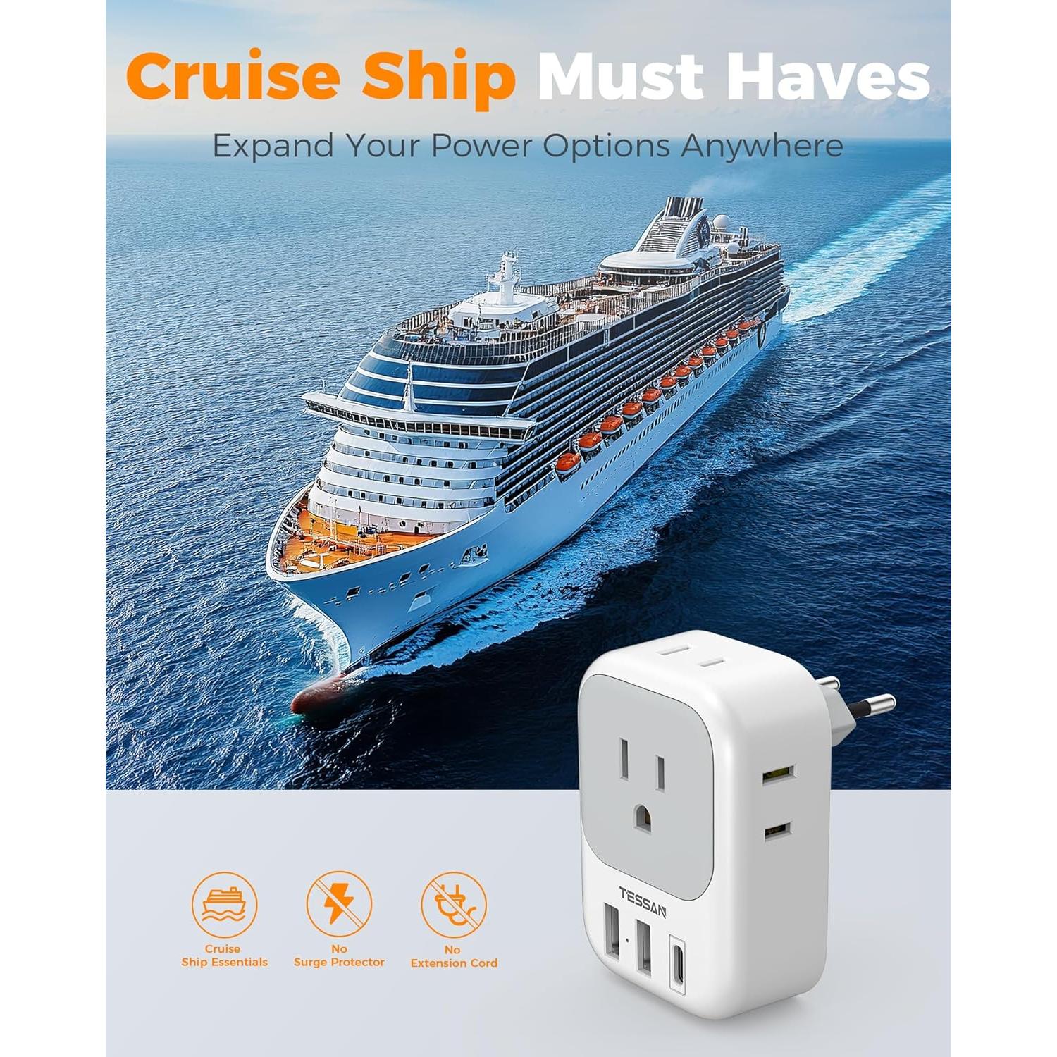 Adaptador de Enchufe de Viaje TESSAN Tipo C 3 Paquetes USB