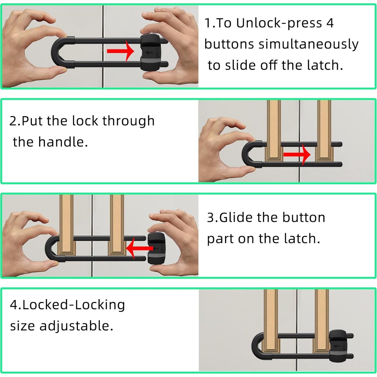 Cerraduras de Gabinete de Seguridad Ajustables Negras - 10 Piezas