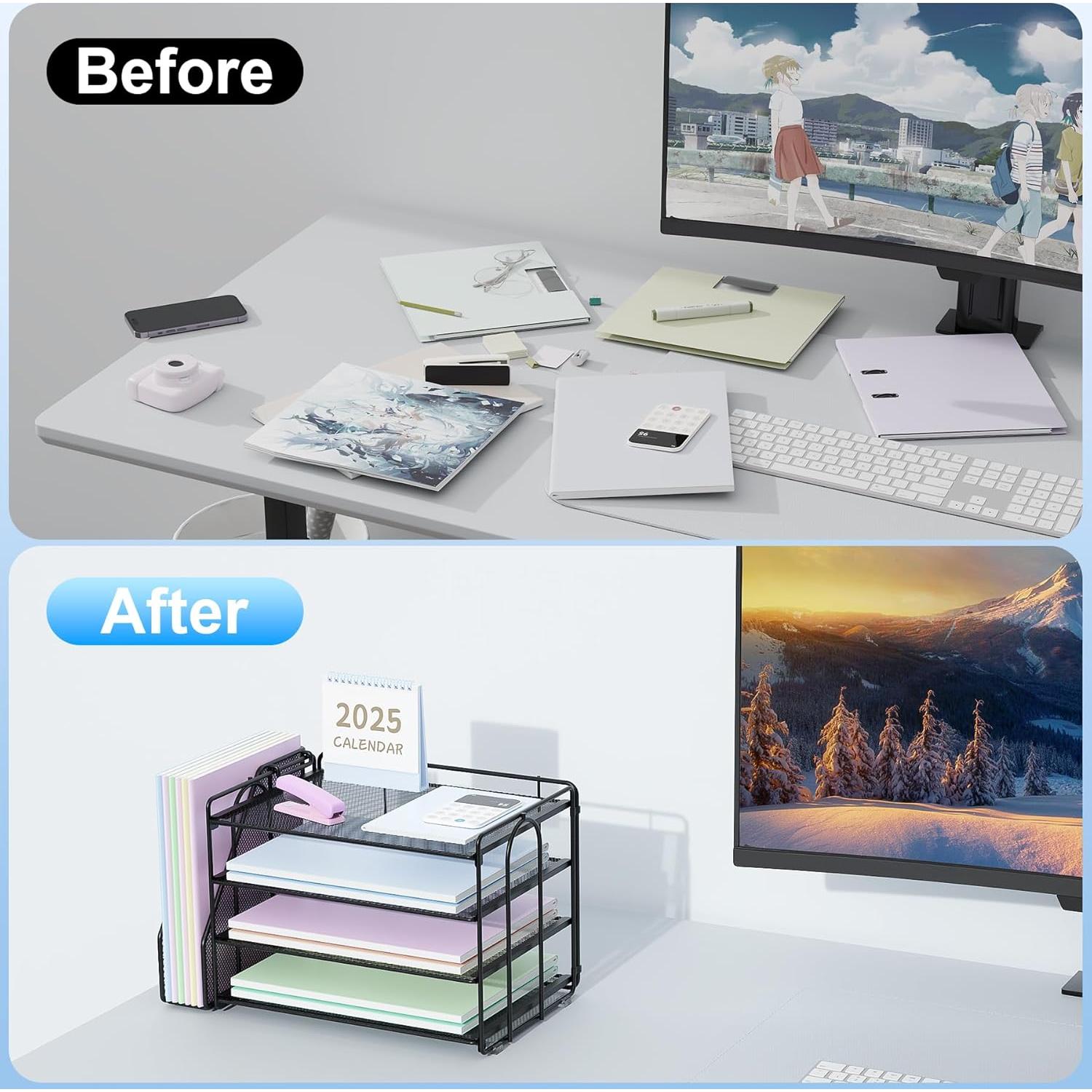 Organizador de Escritorio Spacrea Negro con 4 Bandejas y Archivos