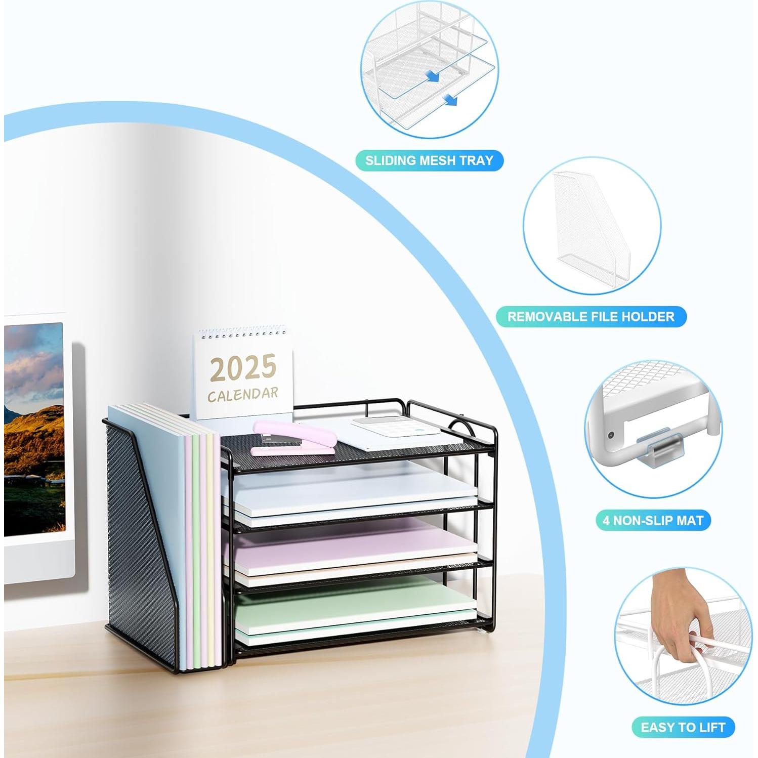 Organizador de Escritorio Spacrea Negro con 4 Bandejas y Archivos