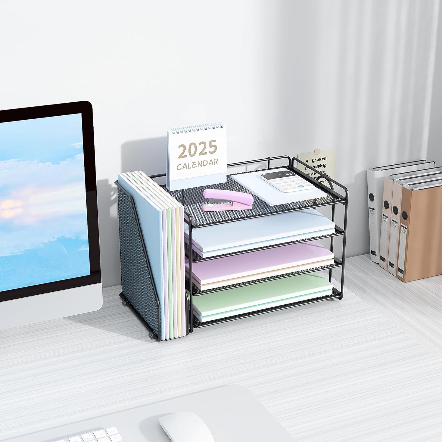 Organizador de Escritorio Spacrea Negro con 4 Bandejas y Archivos