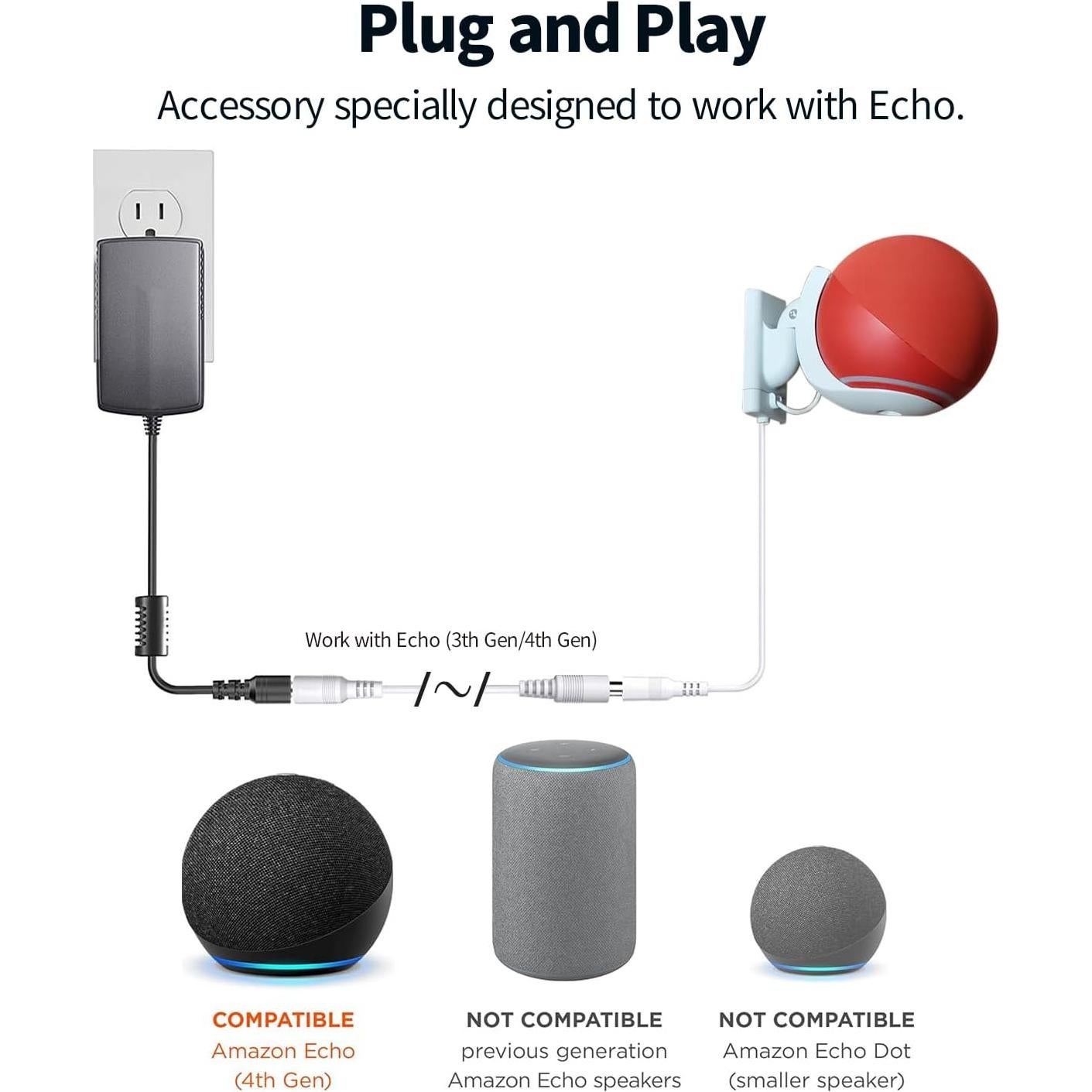 Cable de Extensión Tonton 15W 3,05m para Echo Dot y Fire TV