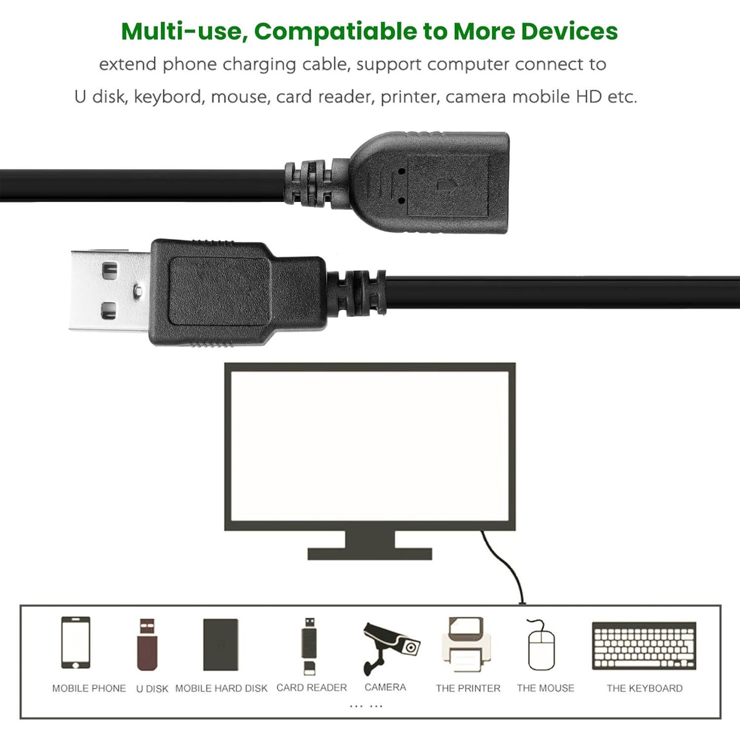Cable de Extensión USB 2.0 Macho a Hembra SaiTech IT 45cm 2 Pack