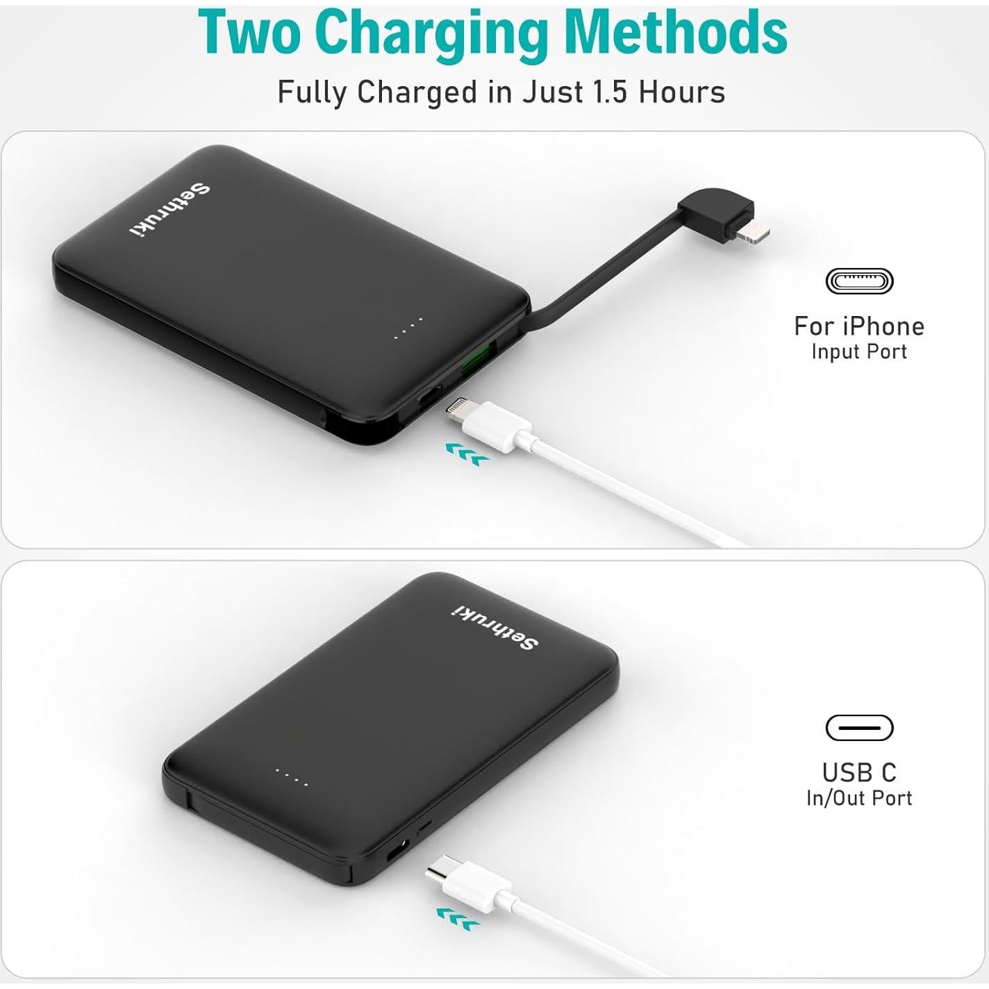 Banco de Poder Sethruki 6000mAh Carga Rápida 20W Negro