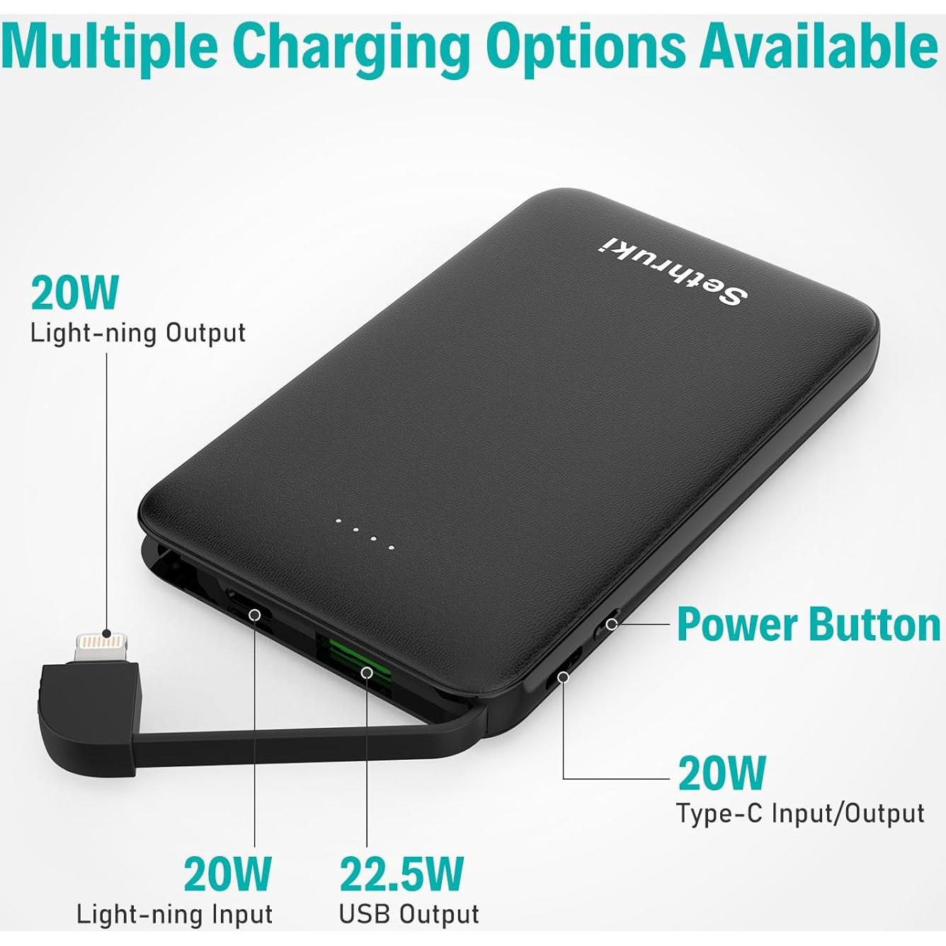 Banco de Poder Sethruki 6000mAh Carga Rápida 20W Negro