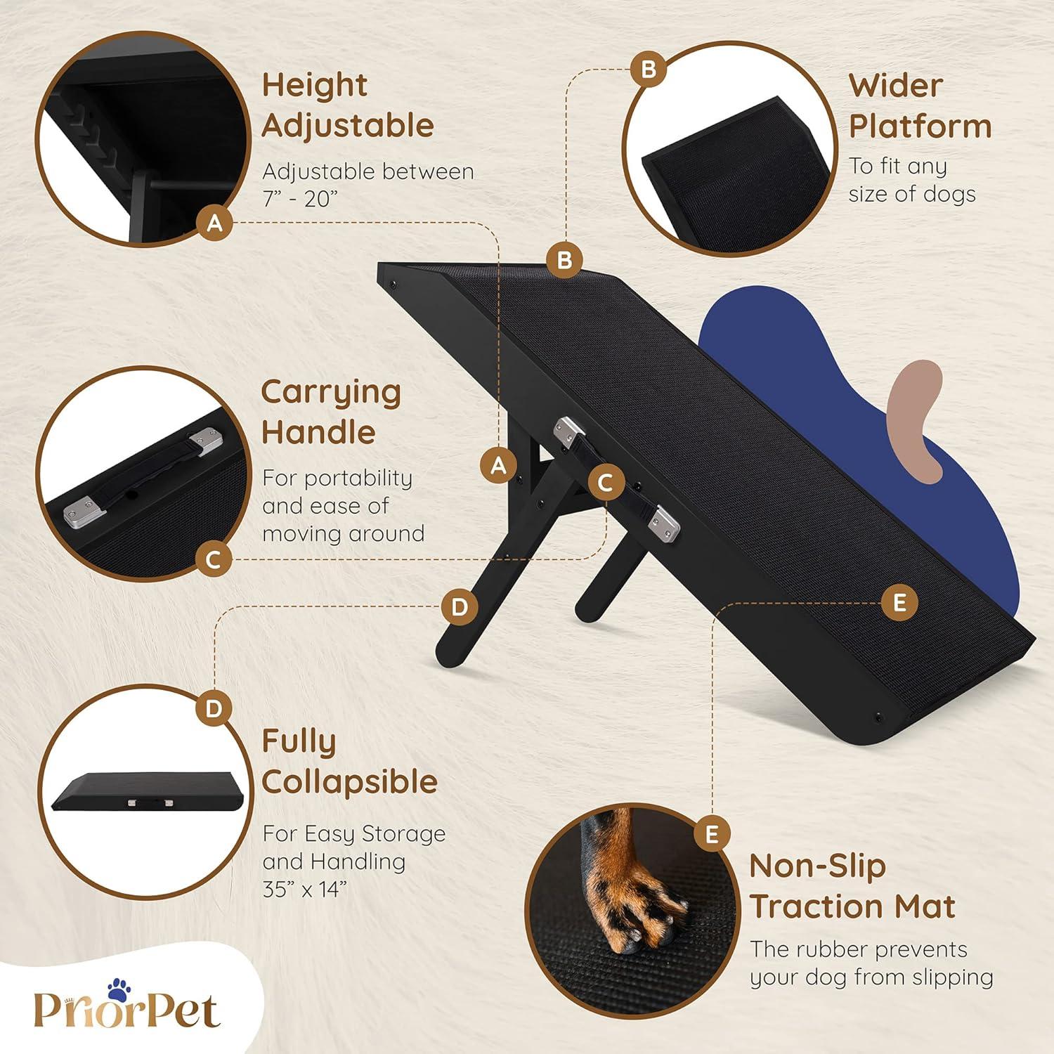 Rampa para perros PRIORPET - Antideslizante, 90kg, 5 colores