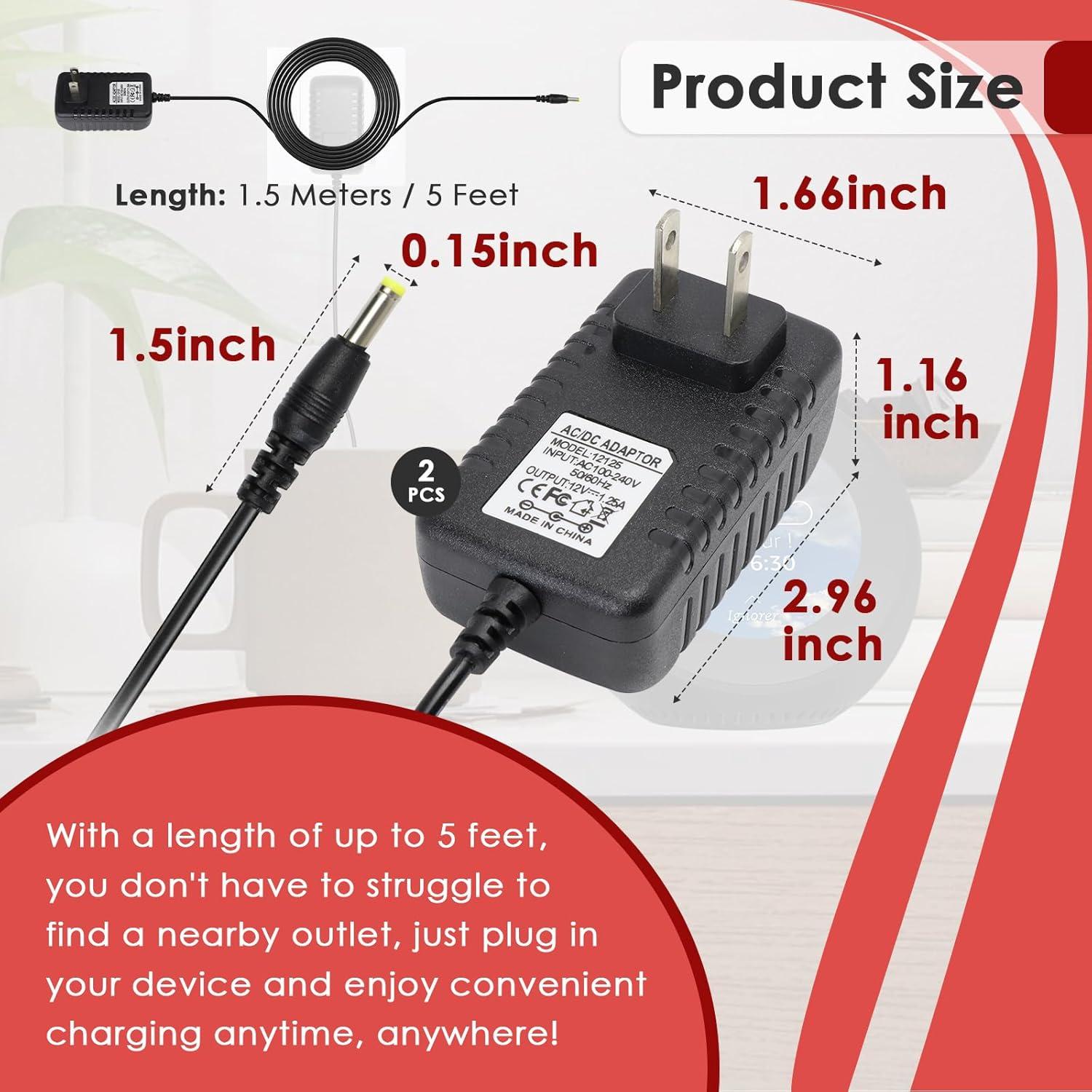 Cable de Alimentación 2 Pcs 1.5M para Alexa Echo Dot Negro