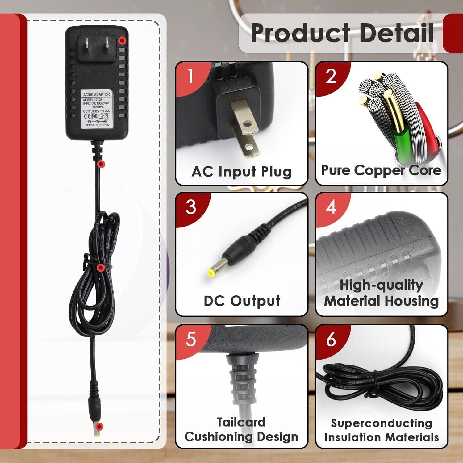 Cable de Alimentación 2 Pcs 1.5M para Alexa Echo Dot Negro