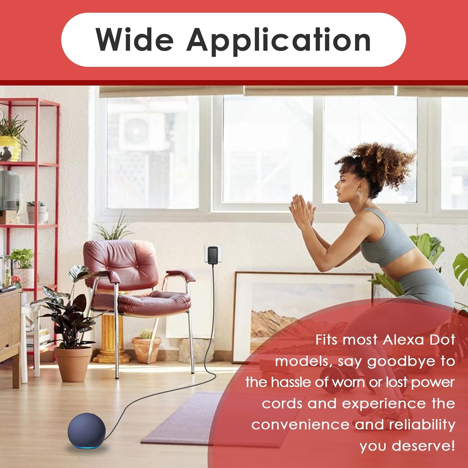 Cable de Alimentación 2 Pcs 1.5M para Alexa Echo Dot Negro