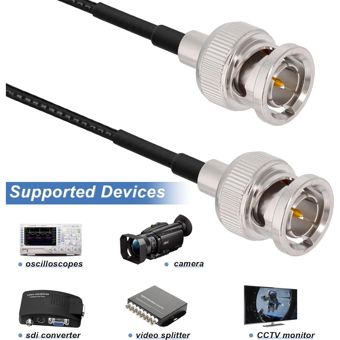 Cable SDI Yuslao 1FT BNC a BNC 75 Ohm RG179 4K 1080P (2 Pcs)