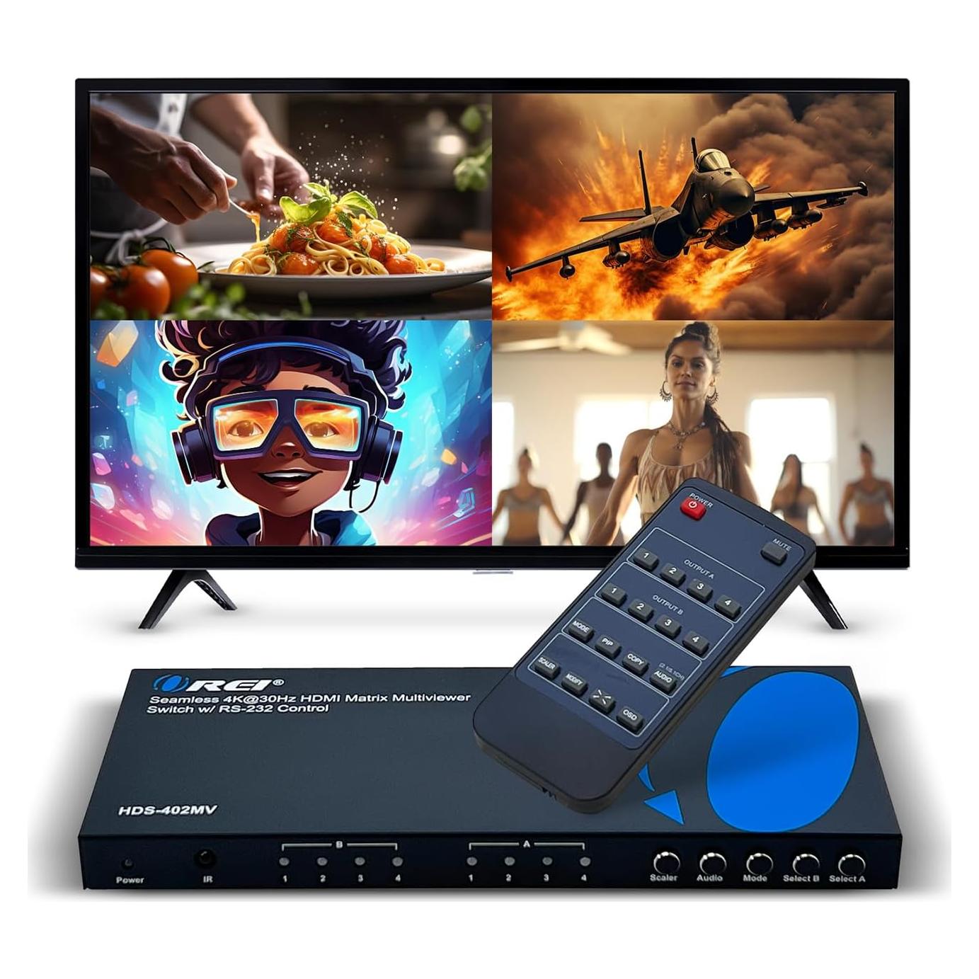 Conmutador HDMI 4 en 2 OREI HDS-402MV 4K PIP Control Remoto