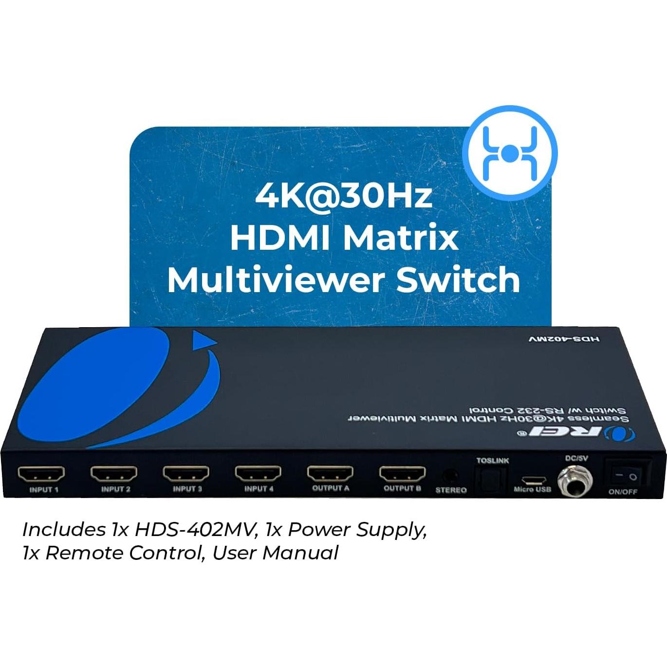 Conmutador HDMI 4 en 2 OREI HDS-402MV 4K PIP Control Remoto