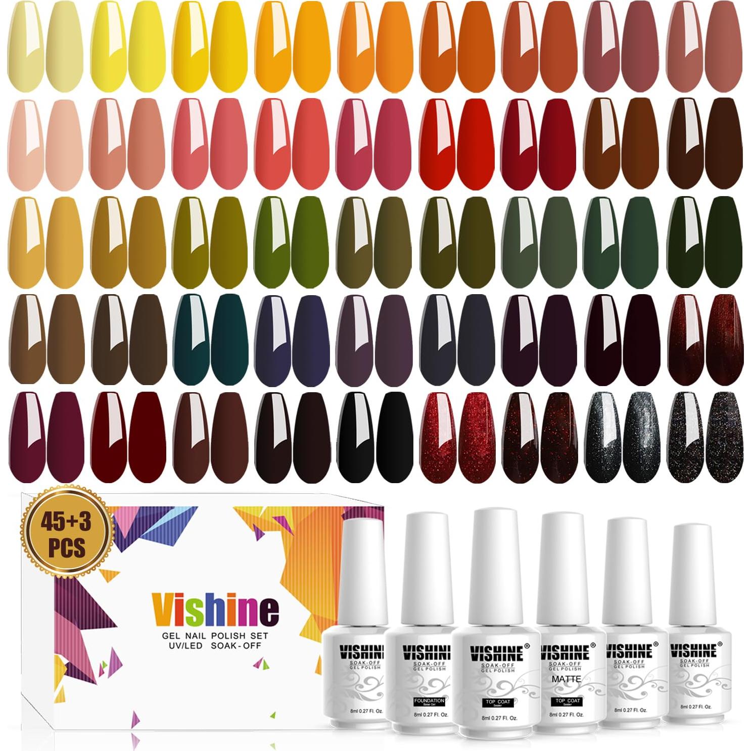 Kit de Esmalte de Uñas en Gel Vishine 48PCS 45 Colores