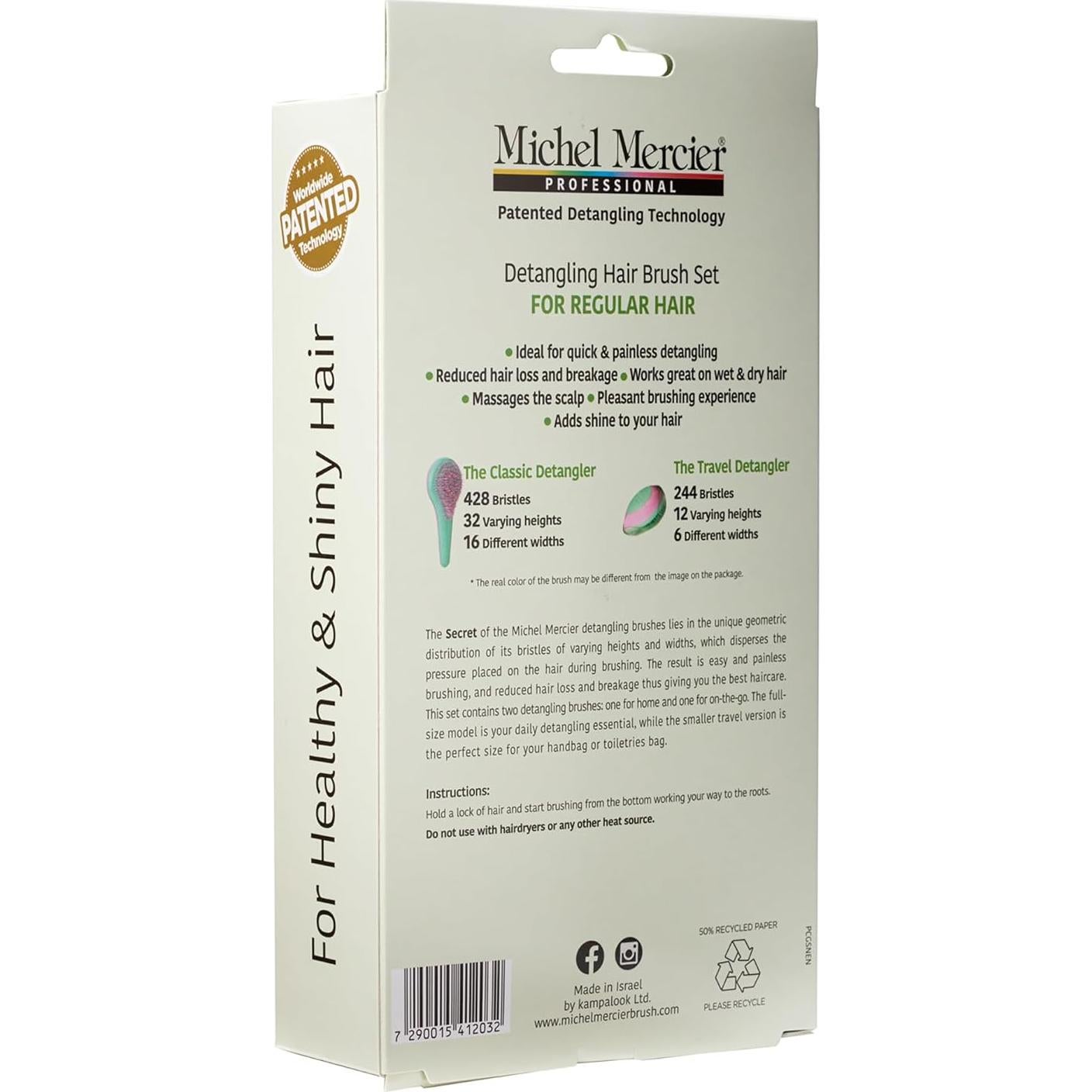 Set de Cepillos Desenredadores Michel Mercier - 2 Piezas, Cabello Regular