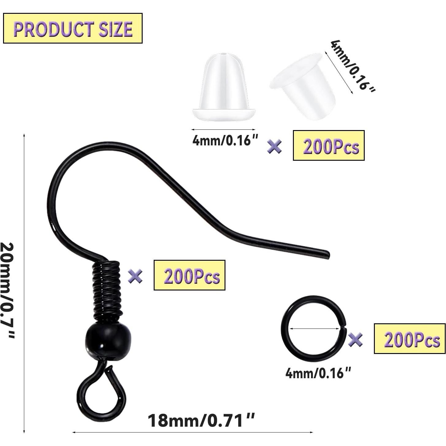 Kit de 600 Ganchos de Aretes Hipoalergénicos St.Kunkka Negro