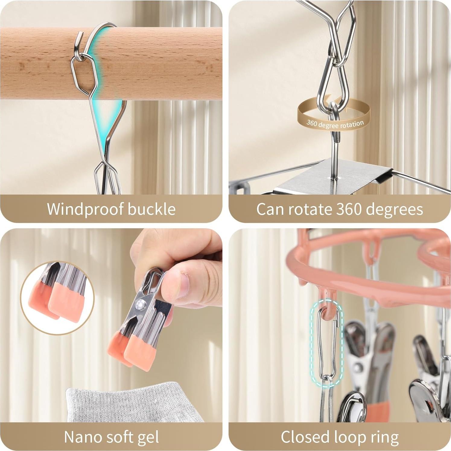 Soporte para Secar Calcetines PHYDELU 24 Clips Acero Inoxidable