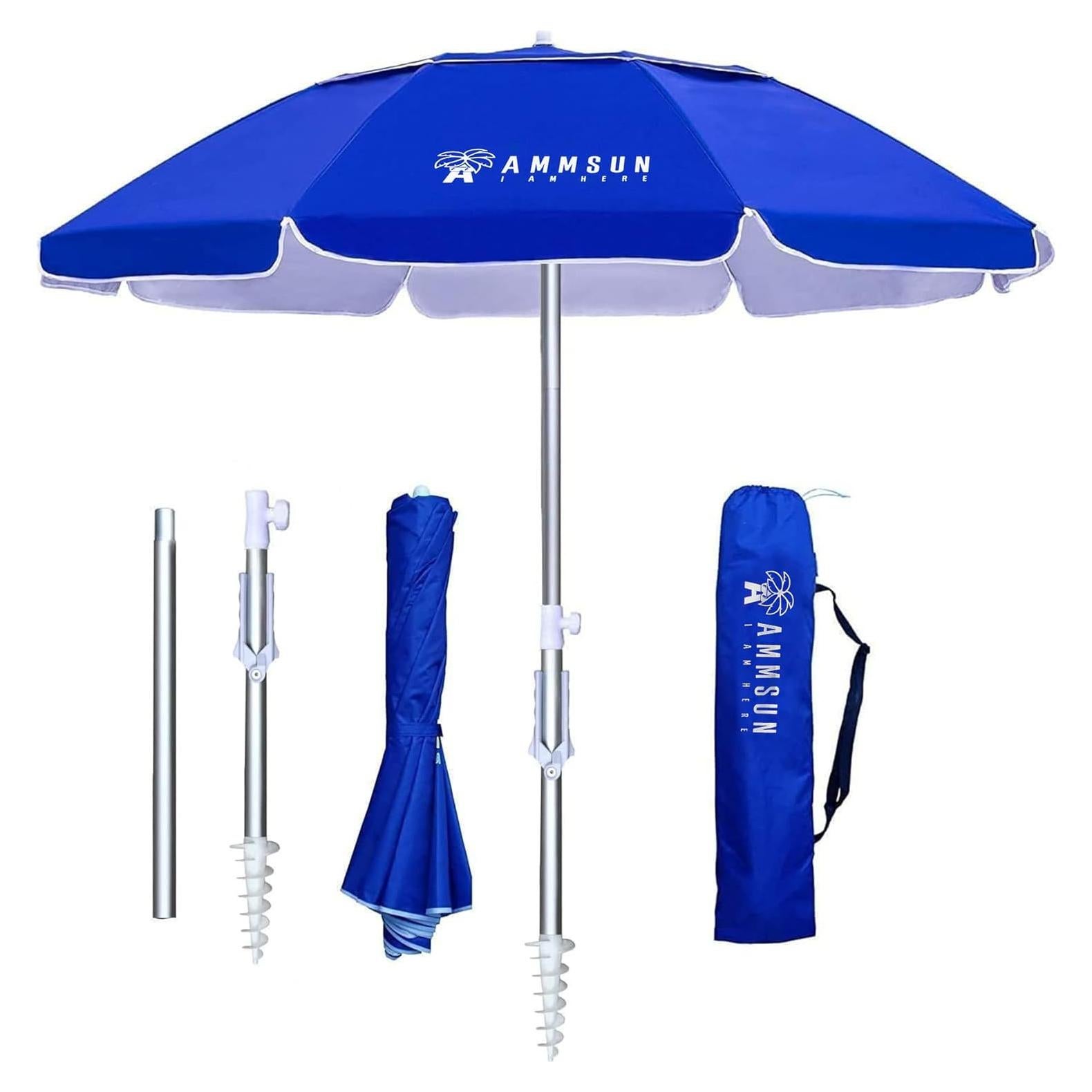 Paraguas de Playa AMMSUN 1.98m Azul UPF 50+ Plegable