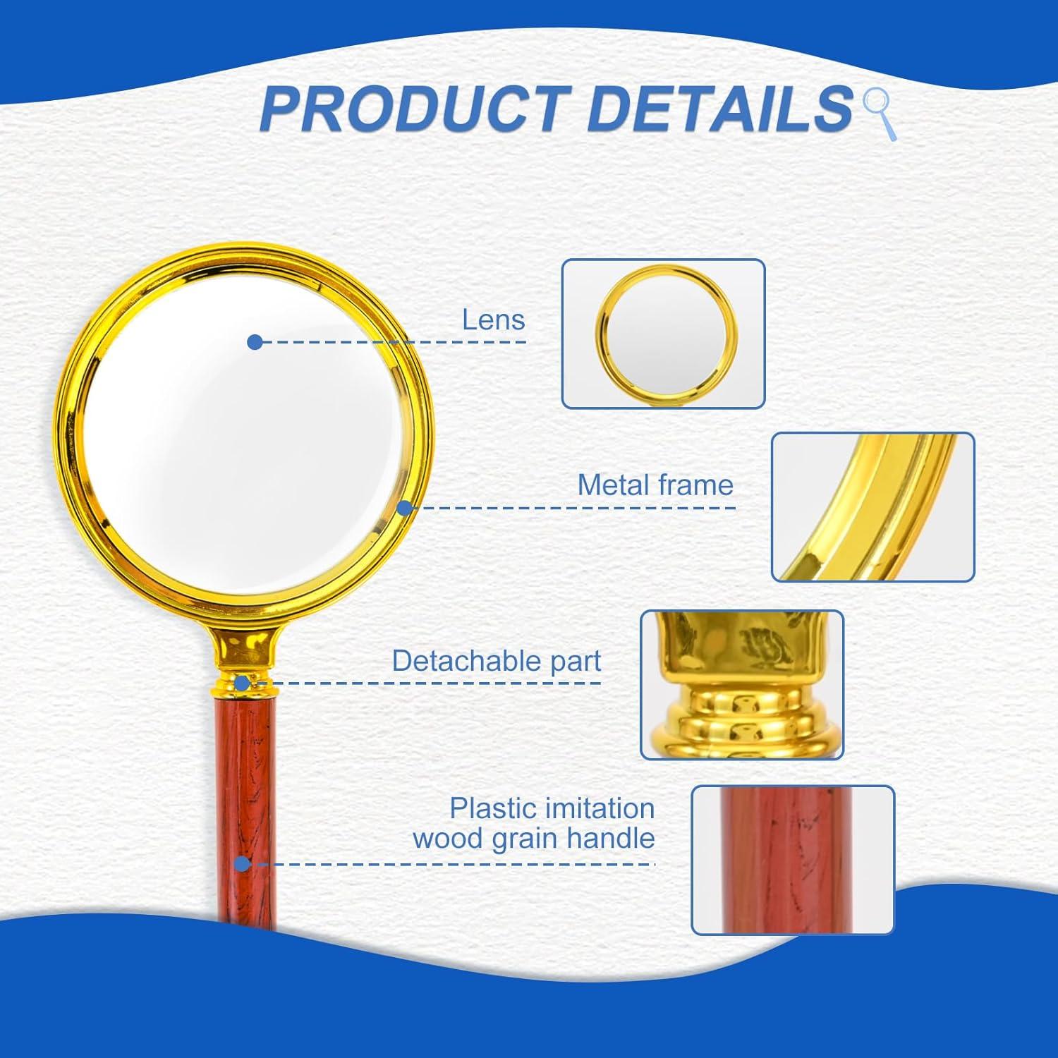 Lupa de Mano 10x Suaika Dorada 80mm para Lectura y Ciencia