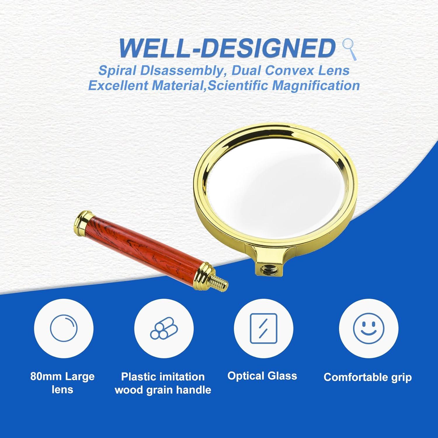 Lupa de Mano 10x Suaika Dorada 80mm para Lectura y Ciencia