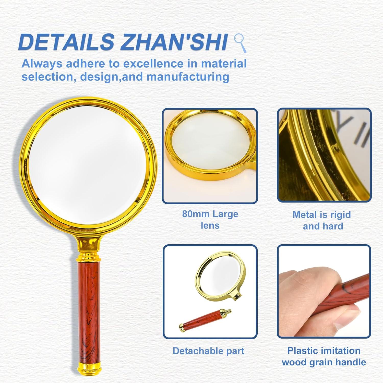 Lupa de Mano 10x Suaika Dorada 80mm para Lectura y Ciencia