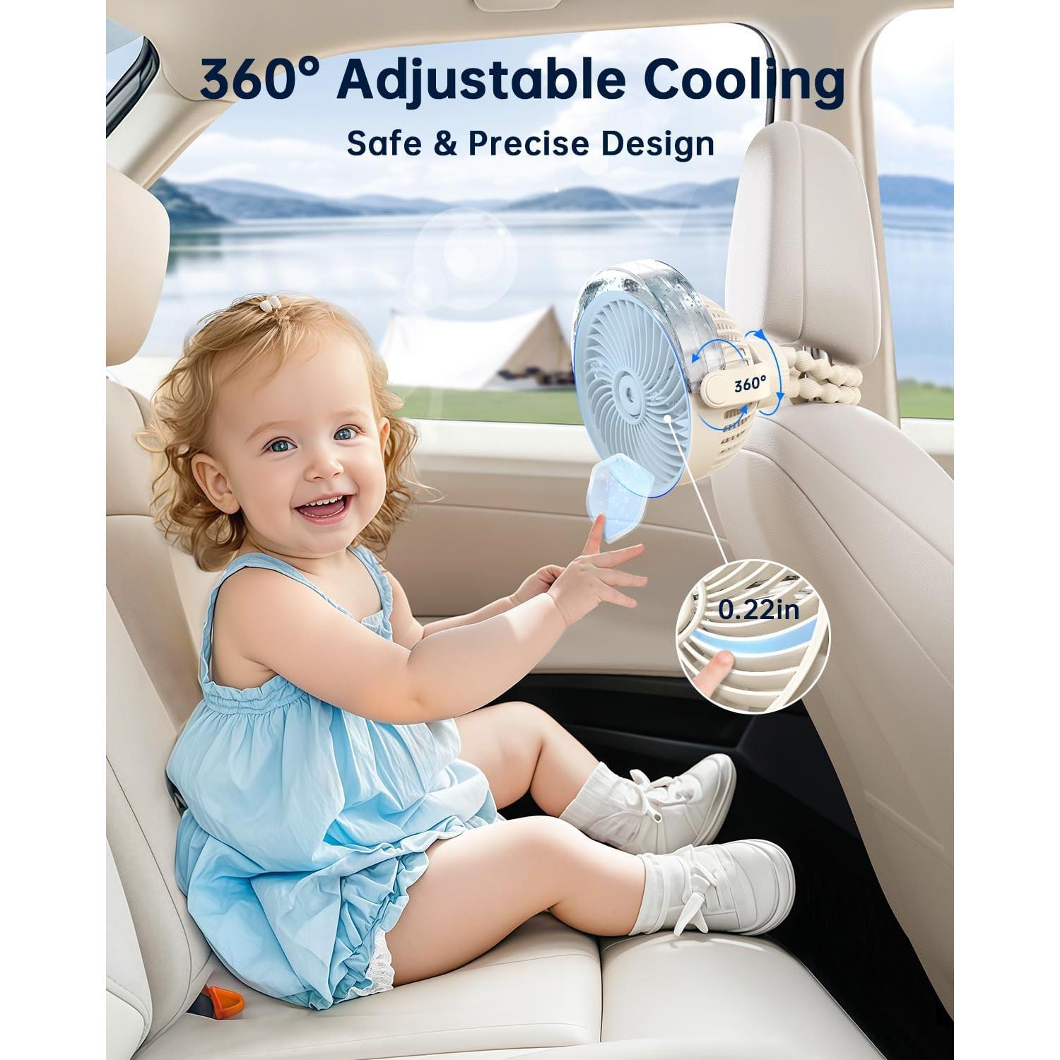 Ventilador Portátil SWEETFULL con Rocío para Bebés - 4 Velocidades, Recargable, Silencioso, Beige