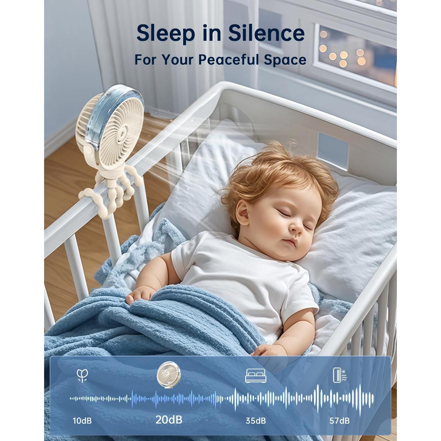 Ventilador Portátil SWEETFULL con Rocío para Bebés - 4 Velocidades, Recargable, Silencioso, Beige