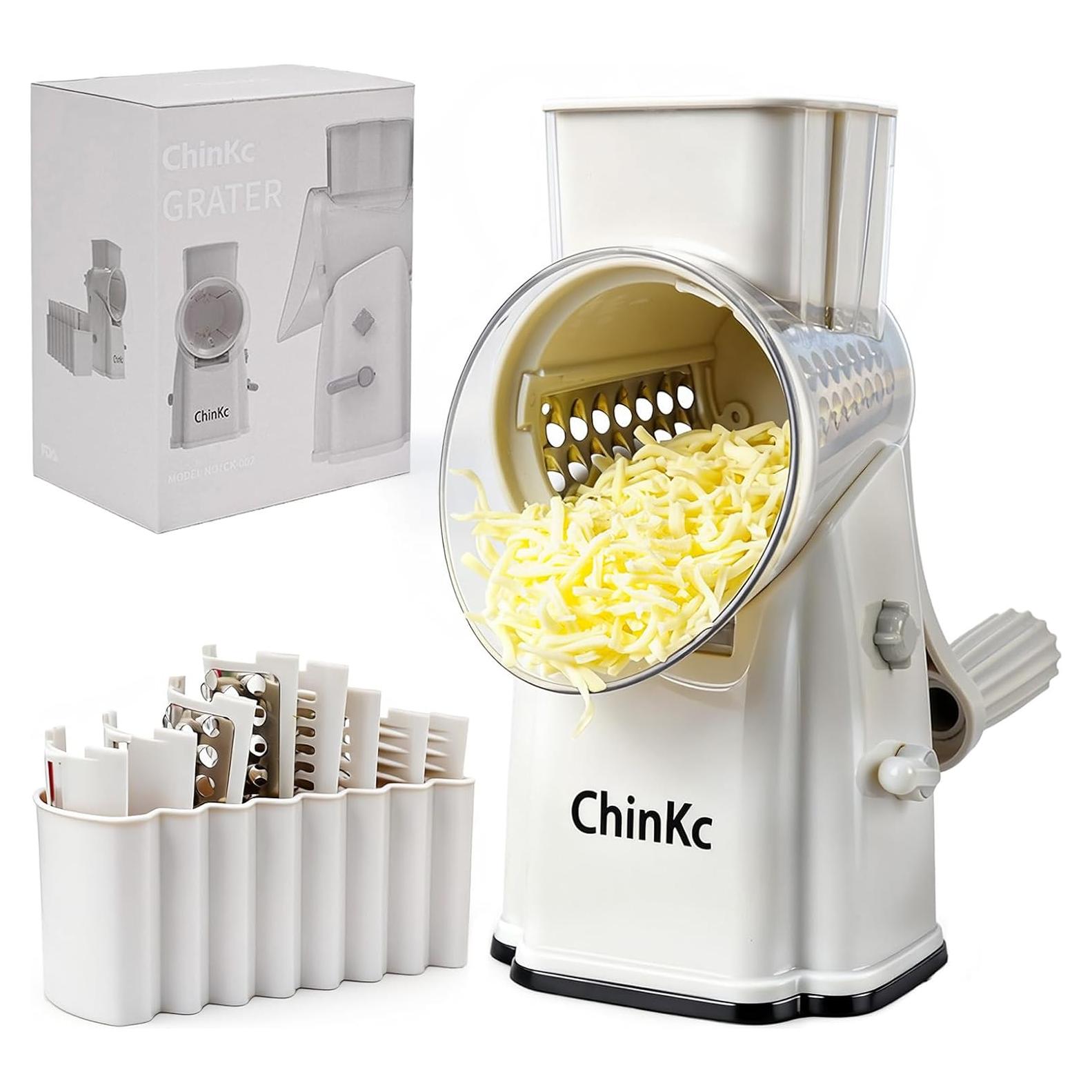 Rallador Rotatorio 5 en 1 ChinKc - Acero Inoxidable, Blanco