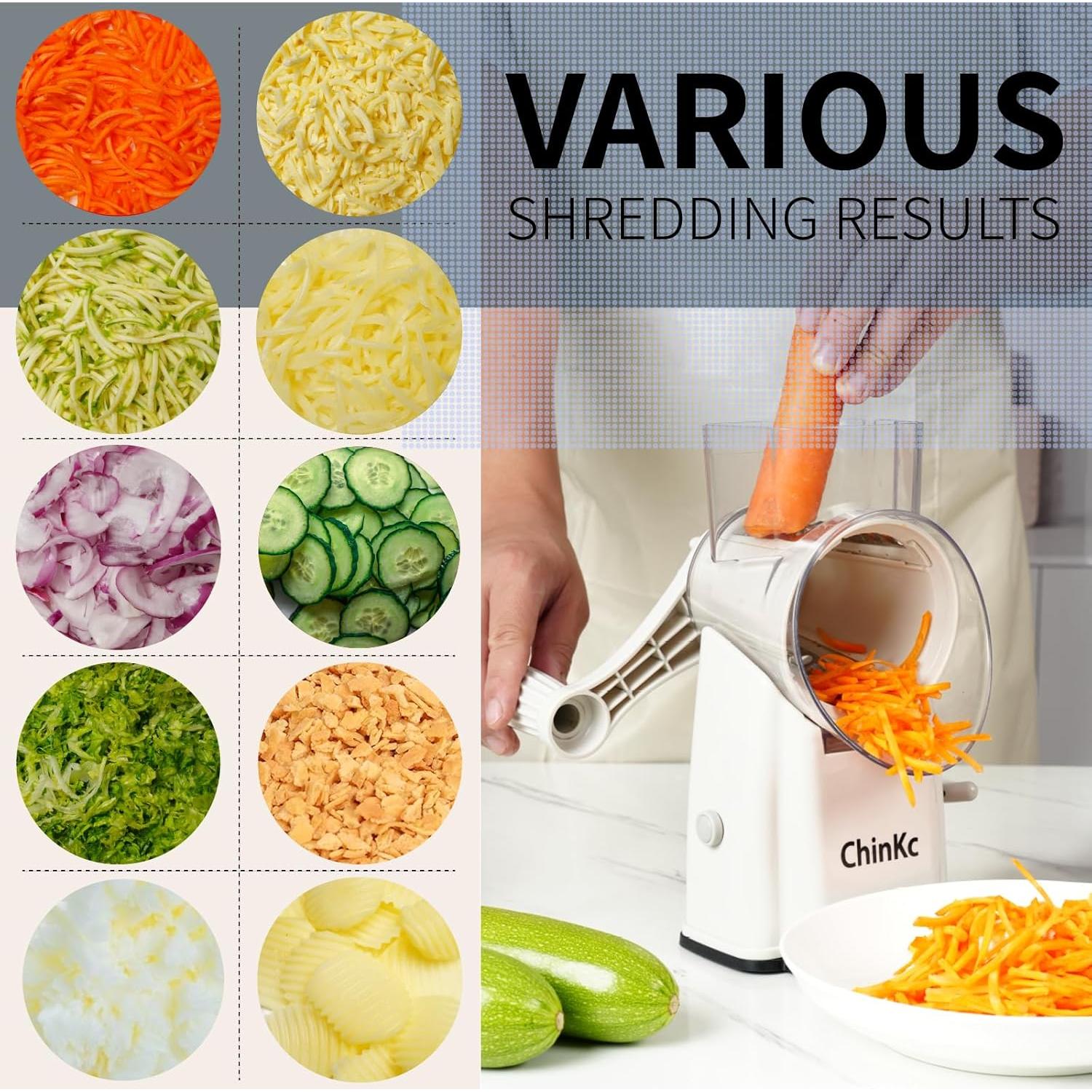 Rallador Rotatorio 5 en 1 ChinKc - Acero Inoxidable, Blanco
