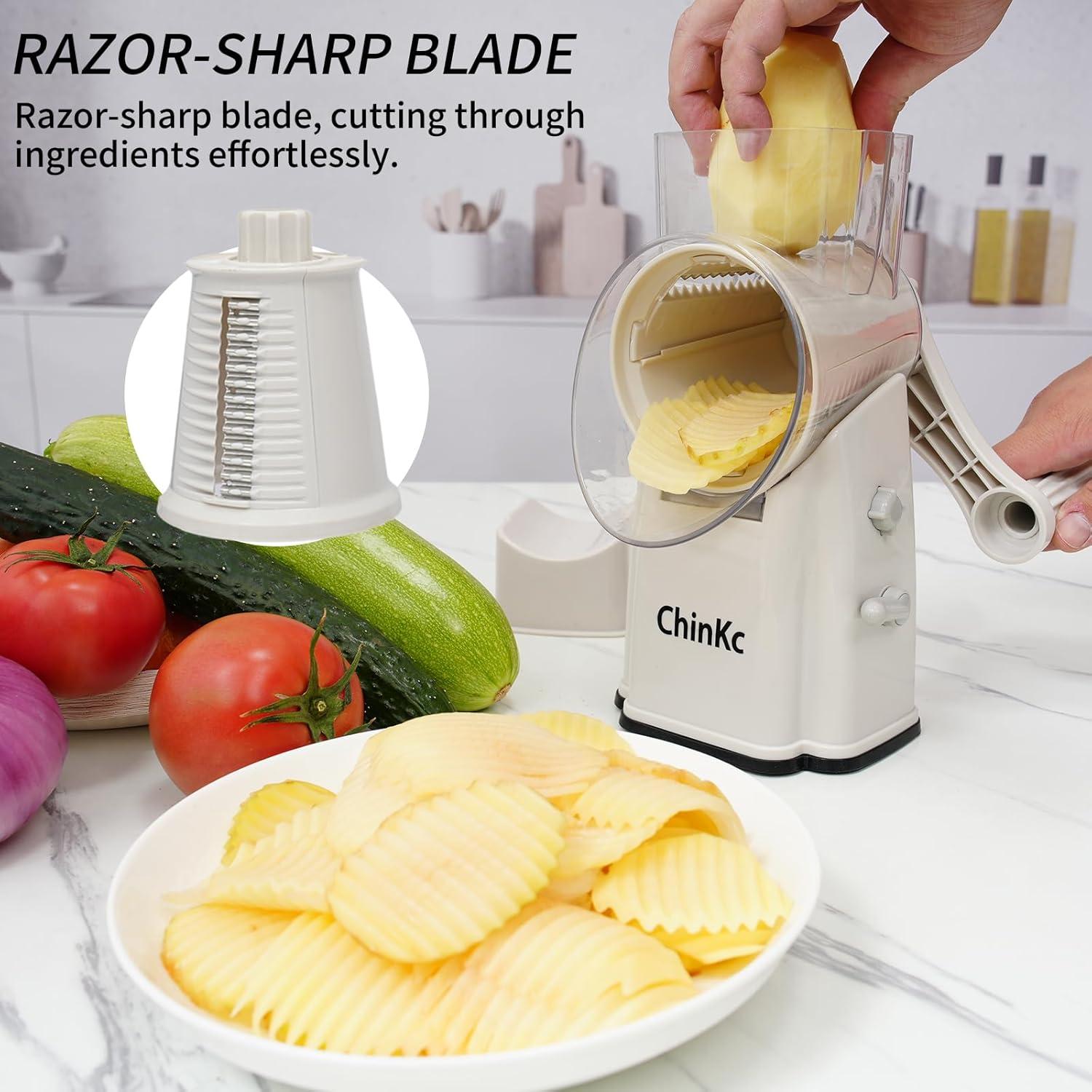 Rallador Rotatorio 5 en 1 ChinKc - Acero Inoxidable, Blanco