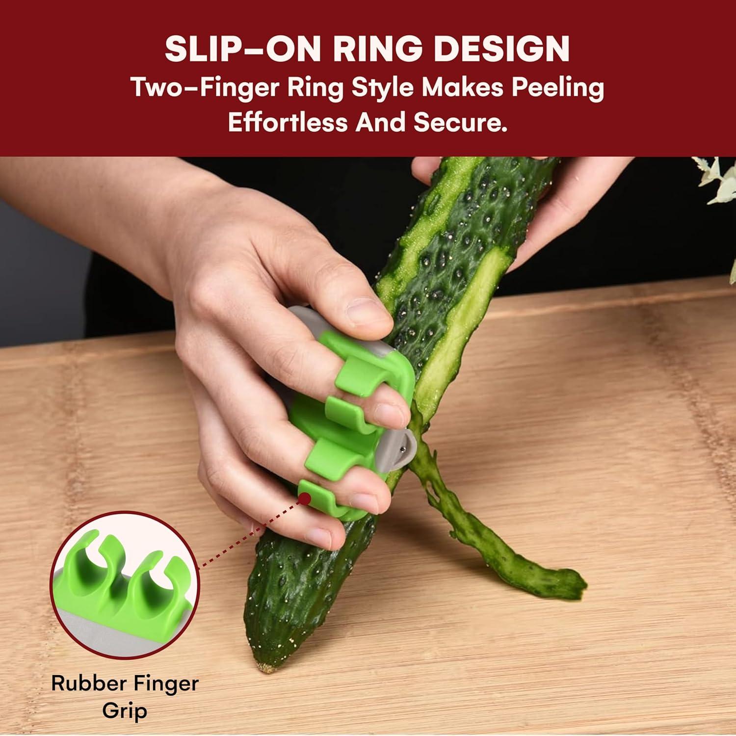 Kitchtic Fruit and Vegetable Peeler - Set of 3 Finger Palm Peelers for Kitchen - Silicone Veggie Peeler with Comfortable Rubber Finger Grip - Easy Peeling for Potatoes, Carrots, and More - Green