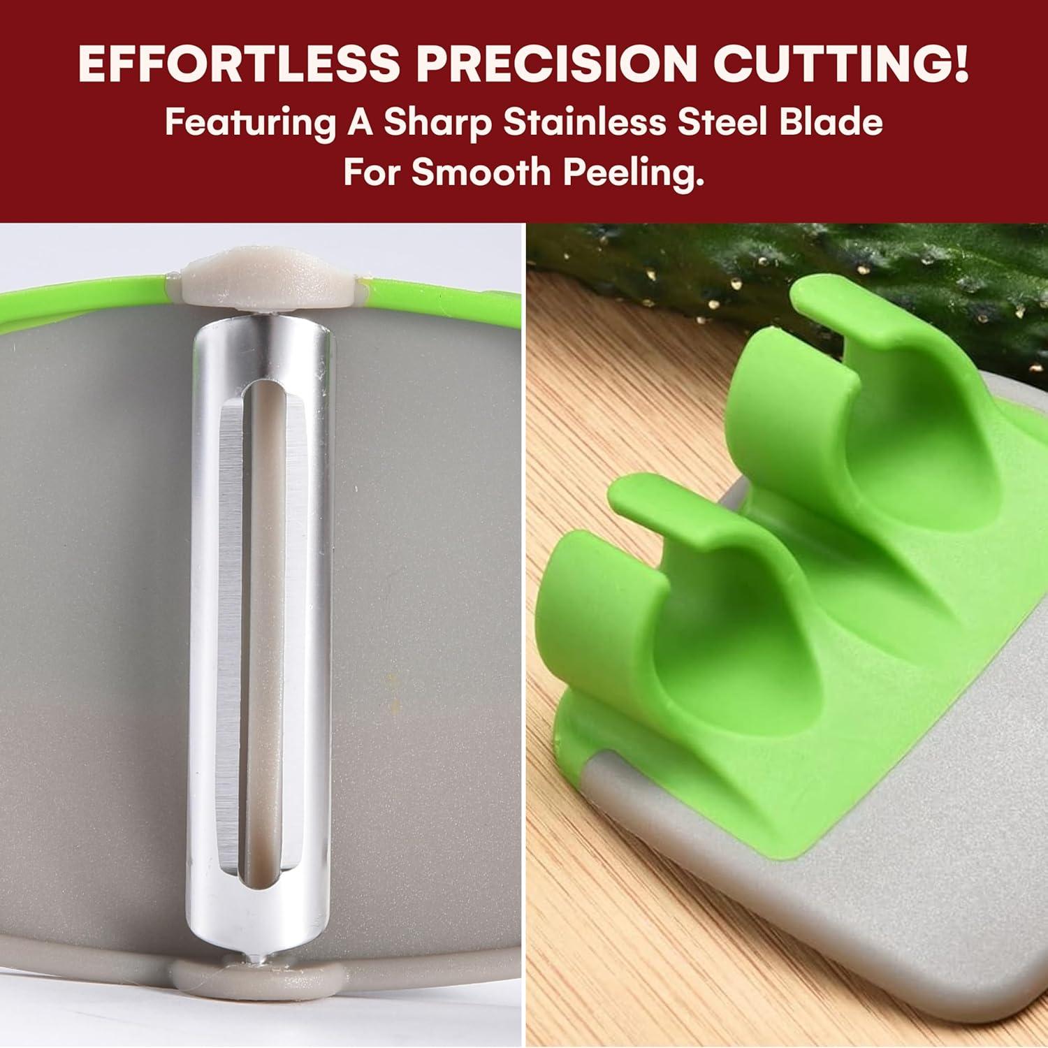Kitchtic Fruit and Vegetable Peeler - Set of 3 Finger Palm Peelers for Kitchen - Silicone Veggie Peeler with Comfortable Rubber Finger Grip - Easy Peeling for Potatoes, Carrots, and More - Green