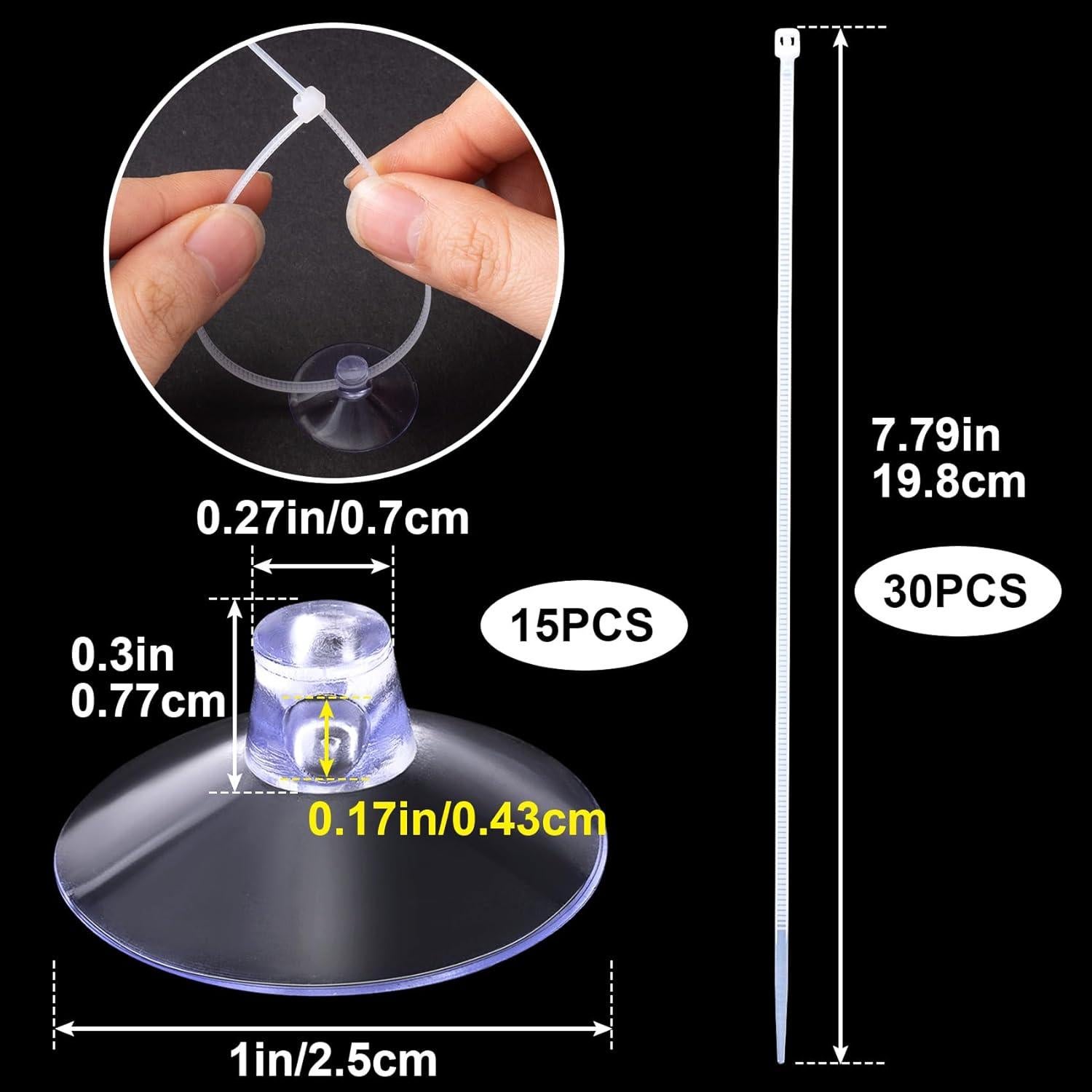 Ventosas para Acuario PAGOW 15 Pcs con 30 Bridas Transparentes