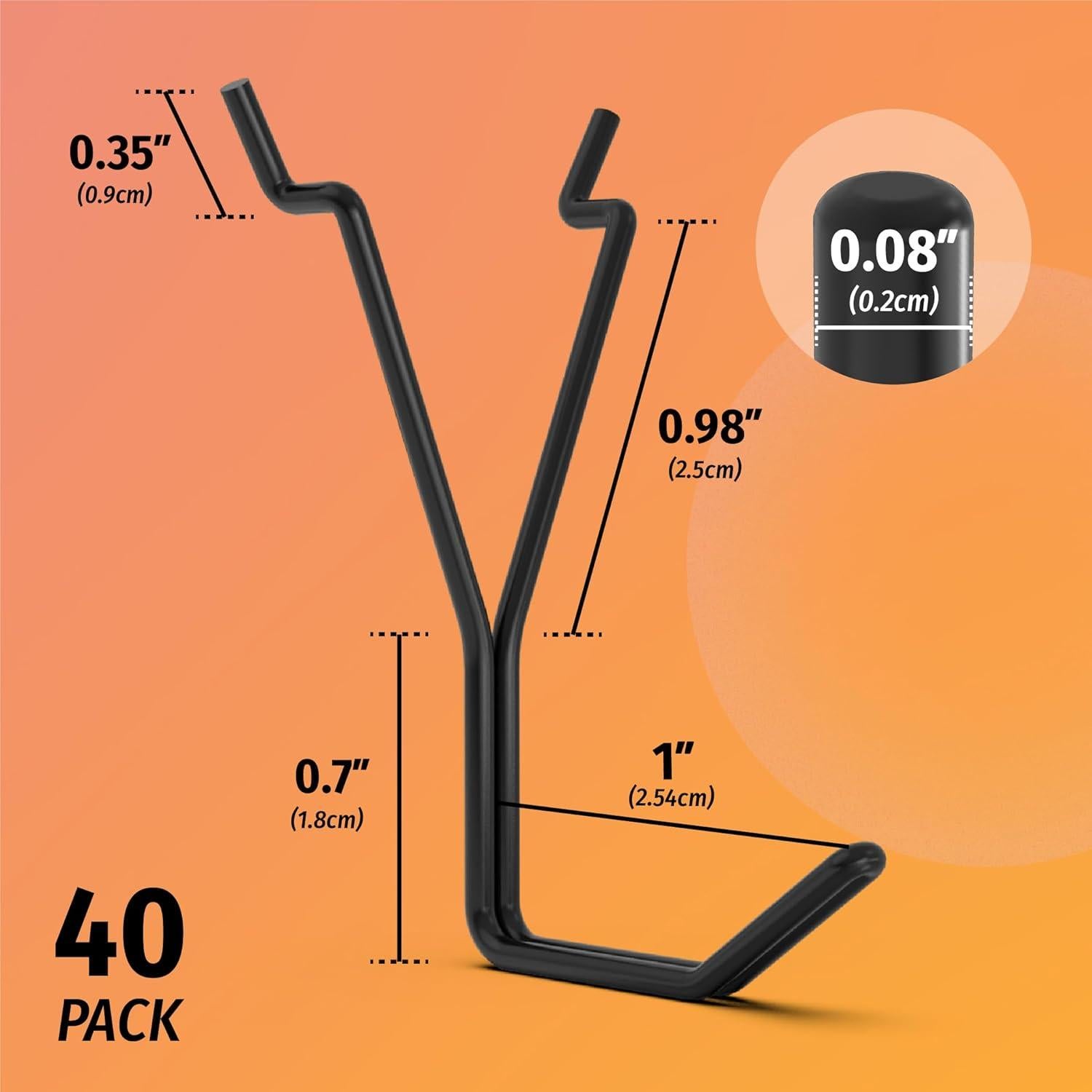 Ganchos en L HUHOLE para Tablero de Clavos 40 Piezas Negros