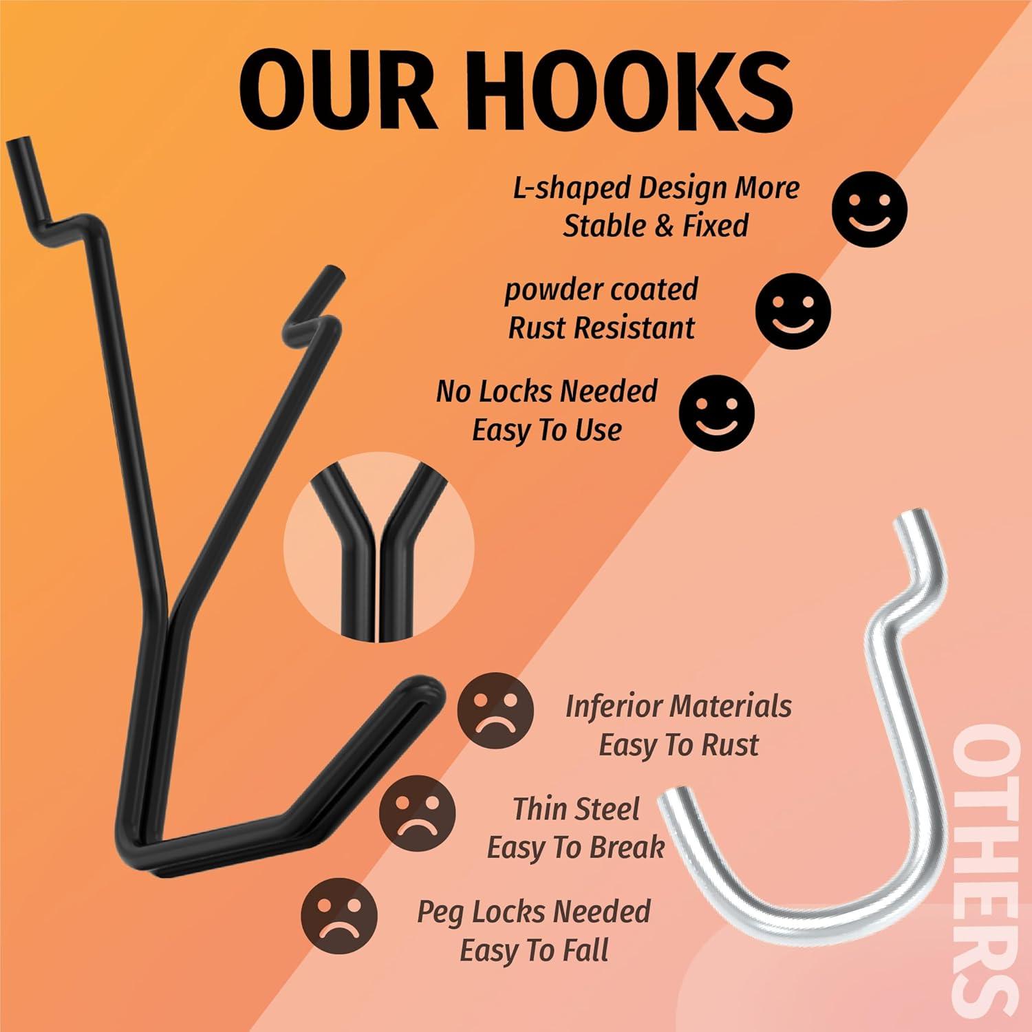 Ganchos en L HUHOLE para Tablero de Clavos 40 Piezas Negros