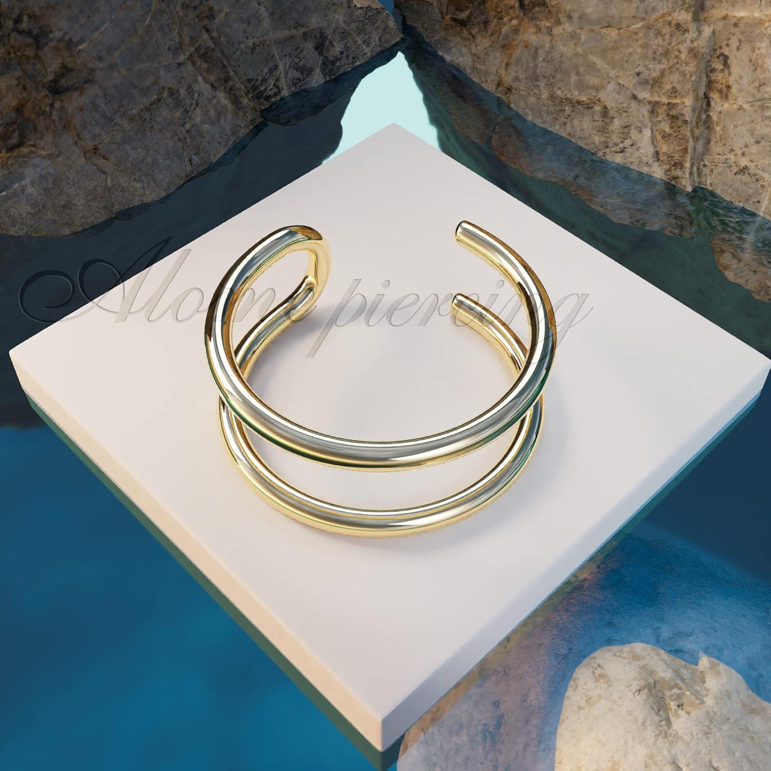 Anillo de Nariz Falso Doble Oro 14k - 20G Espiral 7mm