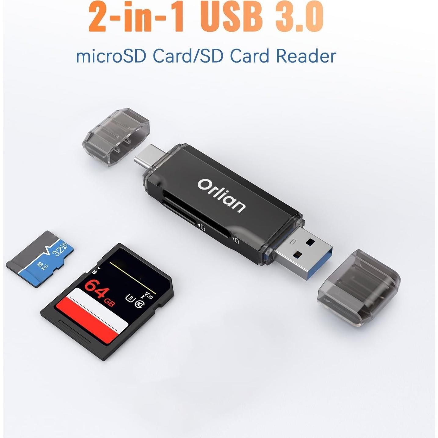 Lector de Tarjetas SD USB 3.0 Orlian U233 Negro Doble USB A/C