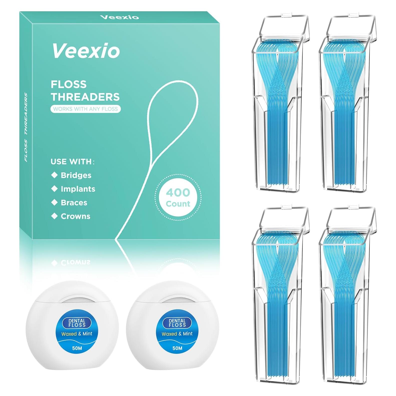 Hilos de Floss Multifuncionales Veexio FT400 con Hilo Dental Cerado Menta