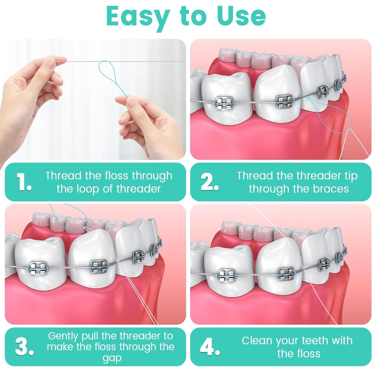 Hilos de Floss Multifuncionales Veexio FT400 con Hilo Dental Cerado Menta