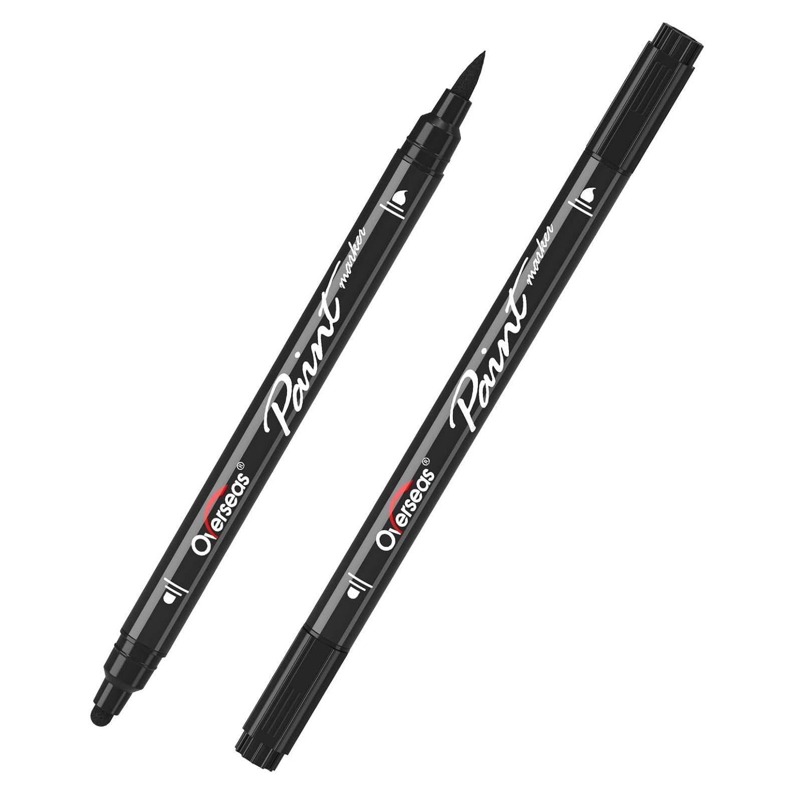 Marcadores Acrílicos Doble Punta Overseas, 2 Unidades Negros