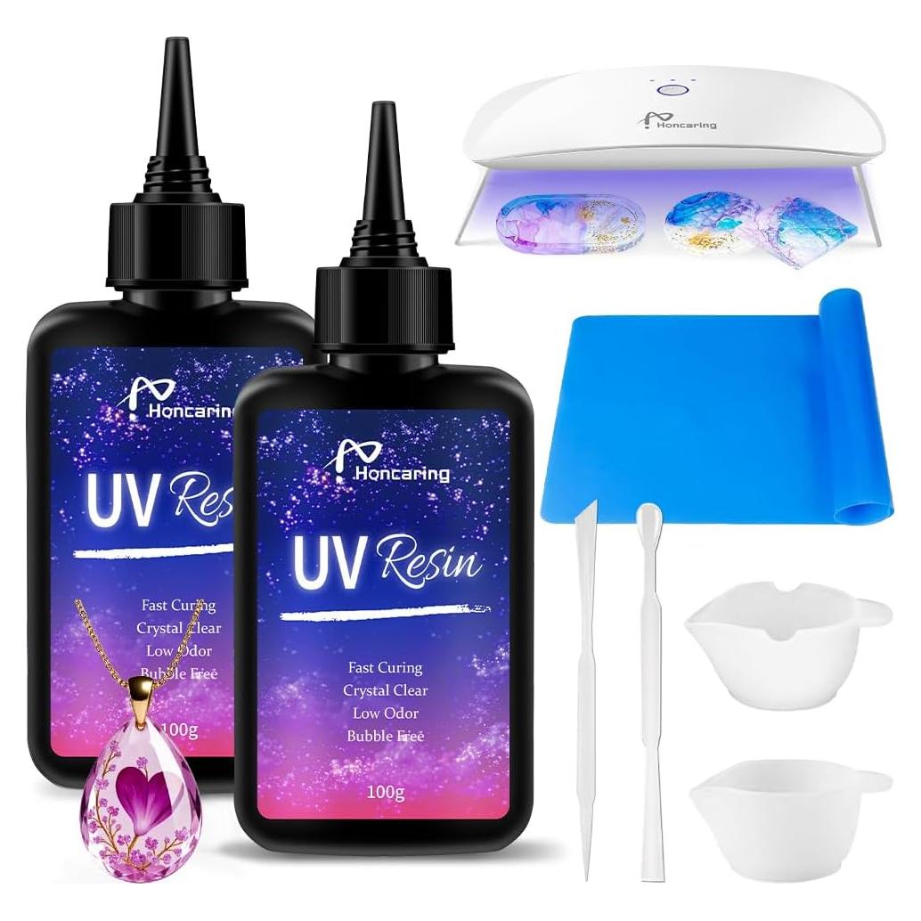 Kit de Resina UV 200g Honcaring con Luz UV y Accesorios
