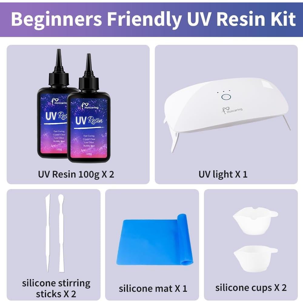 Kit de Resina UV 200g Honcaring con Luz UV y Accesorios