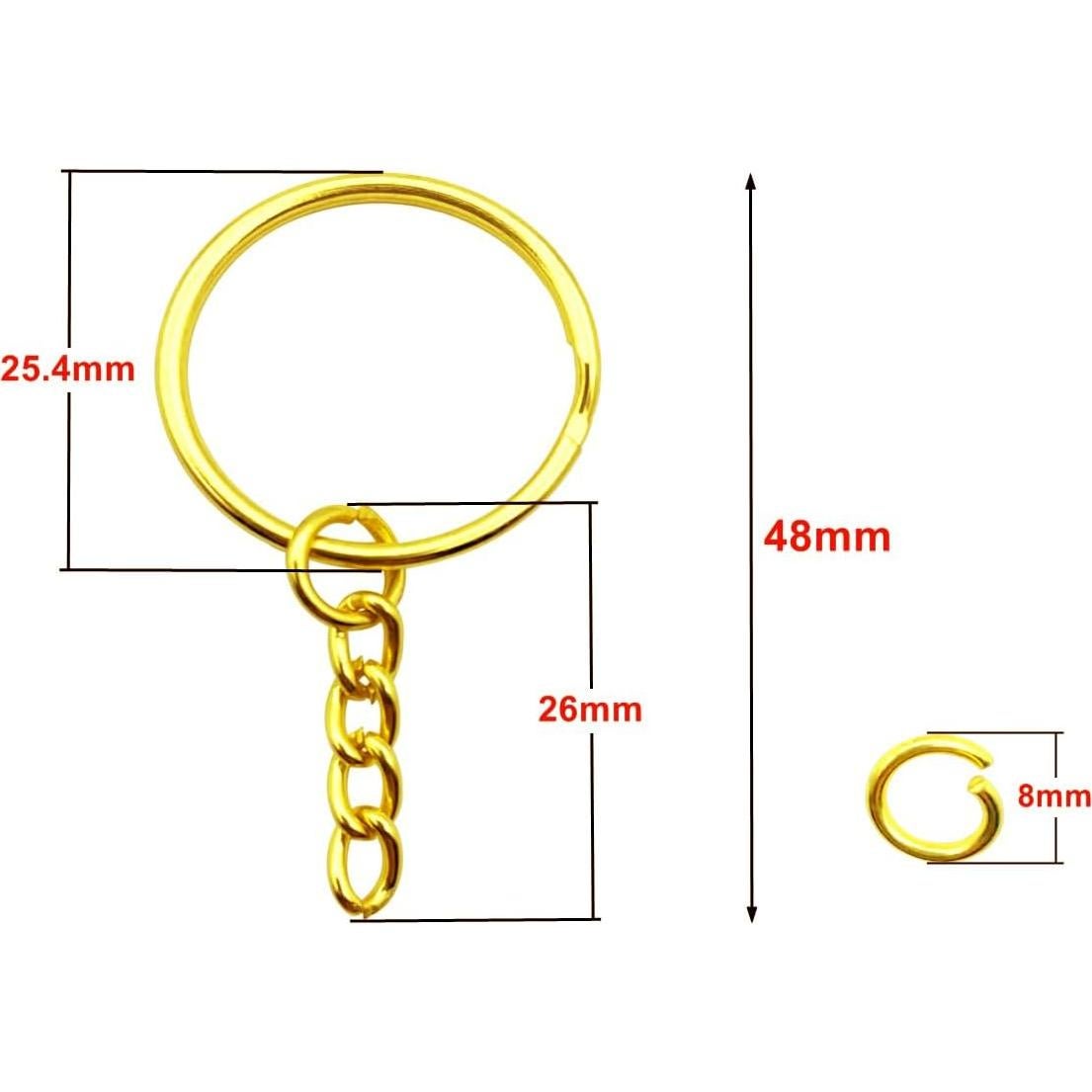 100 Anillos de Llave Dorados 25 mm con Cadena ZoloAJay